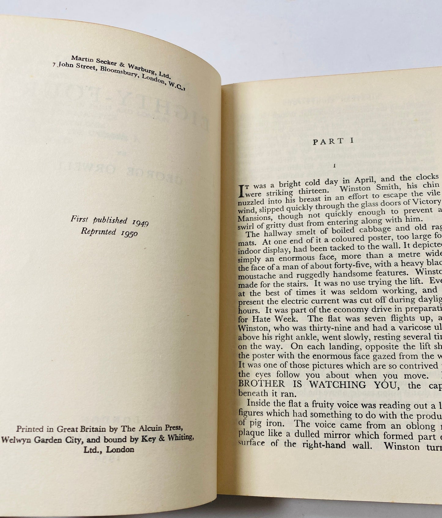 Nineteen Eighty-Four George Orwell FIRST EDITION Second Printing London Secker & Warburg circa 1950 vintage book 1984 dust jacket dystopian