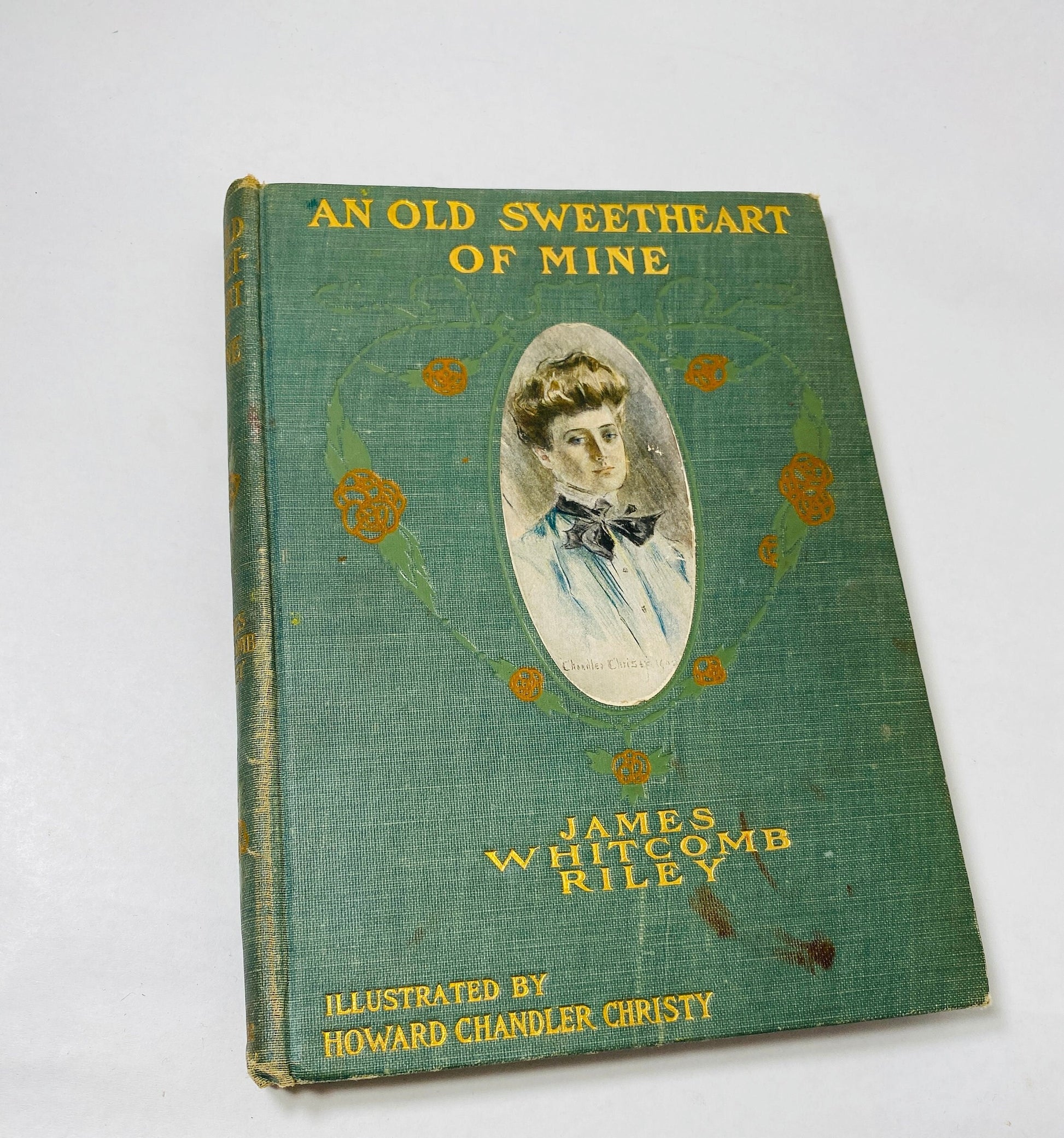 1902 An Old Sweetheart of Mine vintage romantic poetry book by James Whitcomb Riley Antique honeydew green cabin home decor Stocking Stuffer