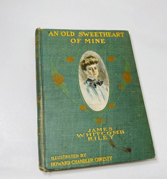 1902 An Old Sweetheart of Mine vintage romantic poetry book by James Whitcomb Riley Antique honeydew green cabin home decor Stocking Stuffer