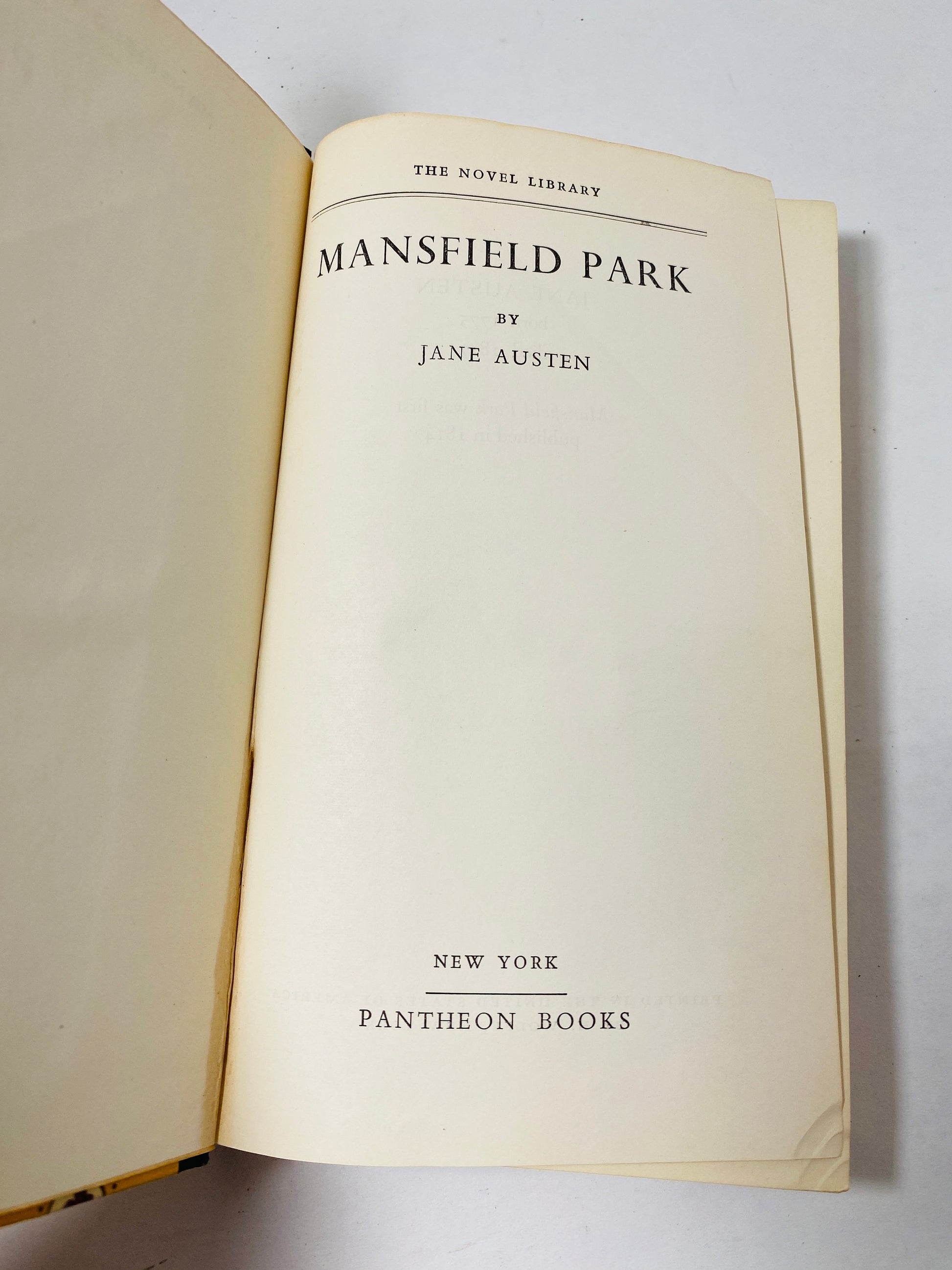 1950 Mansfield Park vintage book by Jane Austen Pantheon published in New York Spirited intelligent woman. Book lover gift