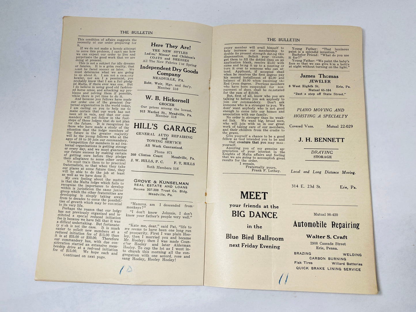 1925 Armistice Military Order of Malta Bulletin vintage collectible Knights booklet hictoical record Erie Pennsylvania ephemera Mortician ad