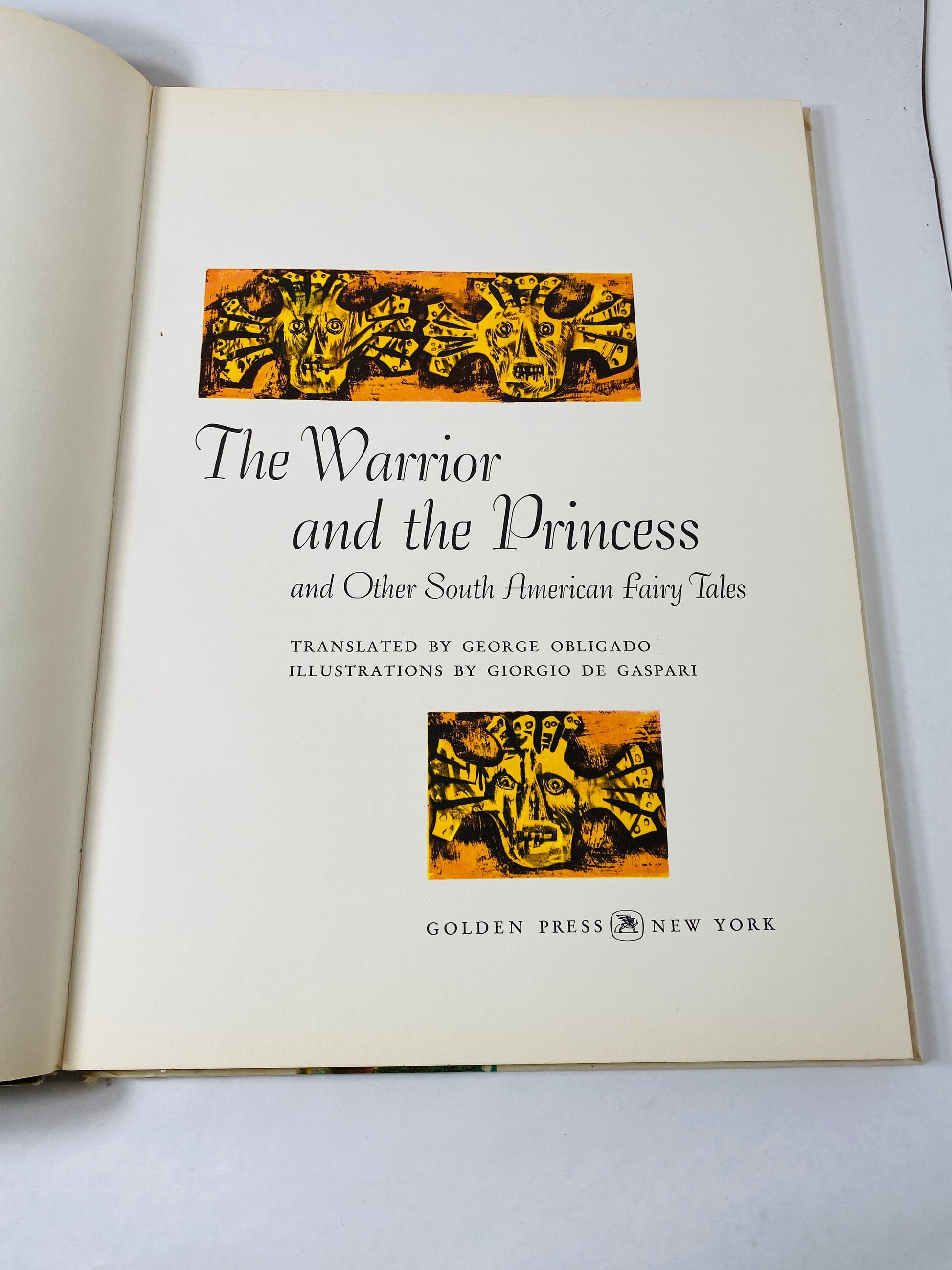 Warrior and the Princess South American Fairy Tales GIANT vintage Golden book circa 1961 Christmas illustrated by Giorgio de Gaspari