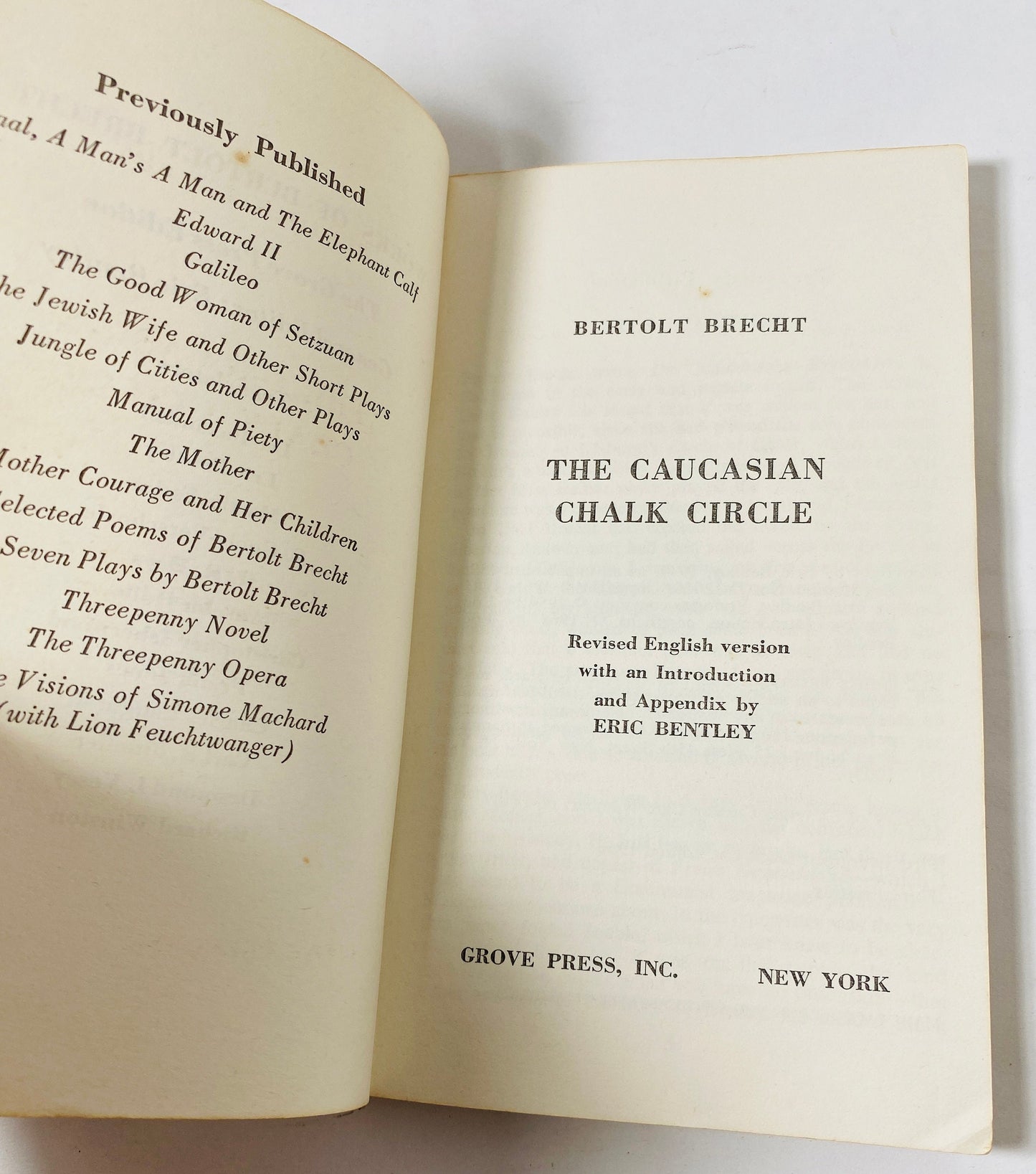 1966 Caucasian Chalk Circle by Bertolt Brecht vintage paperback book Play about a peasant girl who rescues a baby and becoming a mother