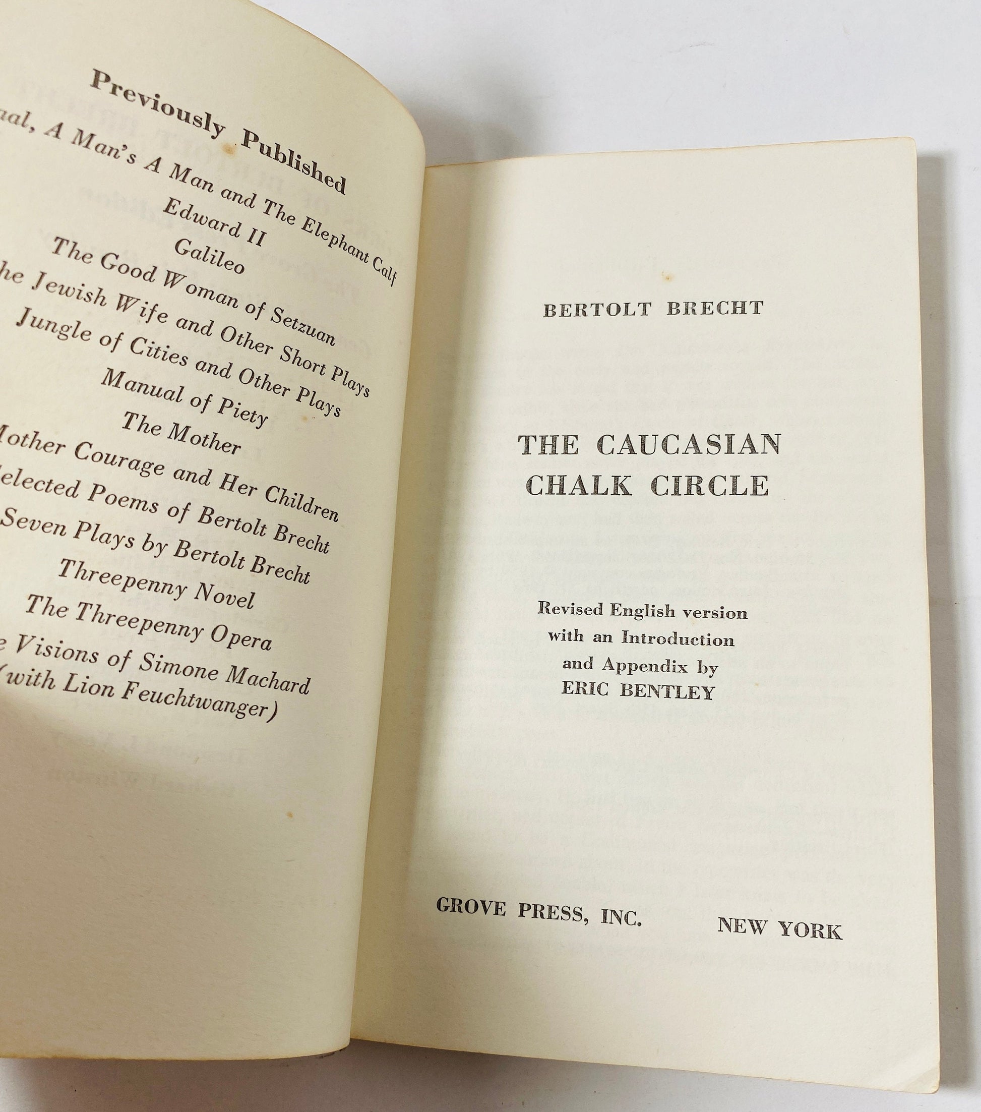 1966 Caucasian Chalk Circle by Bertolt Brecht vintage paperback book Play about a peasant girl who rescues a baby and becoming a mother