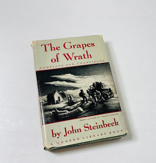 Grapes of Wrath vintage book by John Steinbeck Modern Library circa 1939 with dust jacket and green cloth binding book decor Literature gift