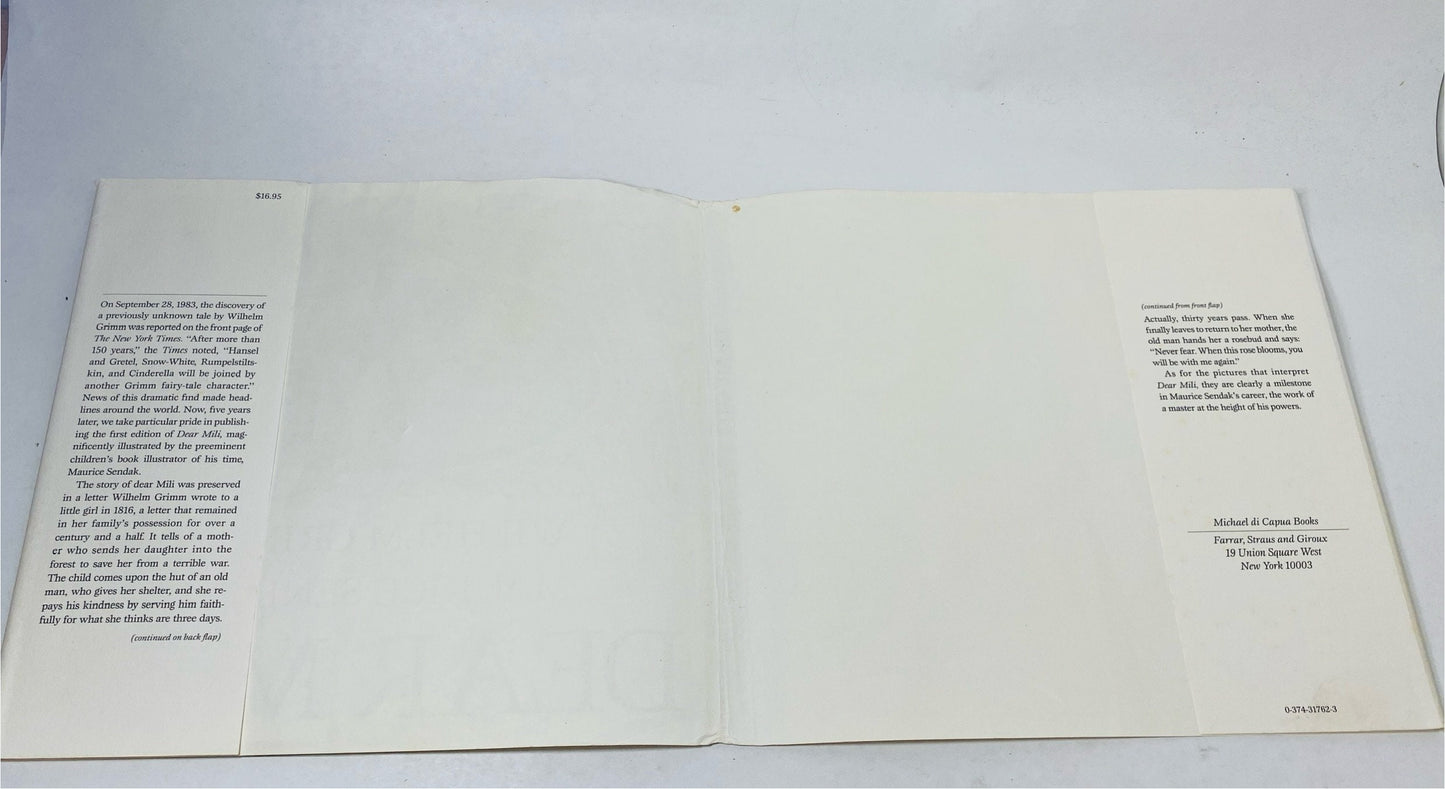 Dear Mili by Maurice Sendak FIRST EDITION vintage book circa 1988 about a mother who sends her daughter into the forest to save her from war
