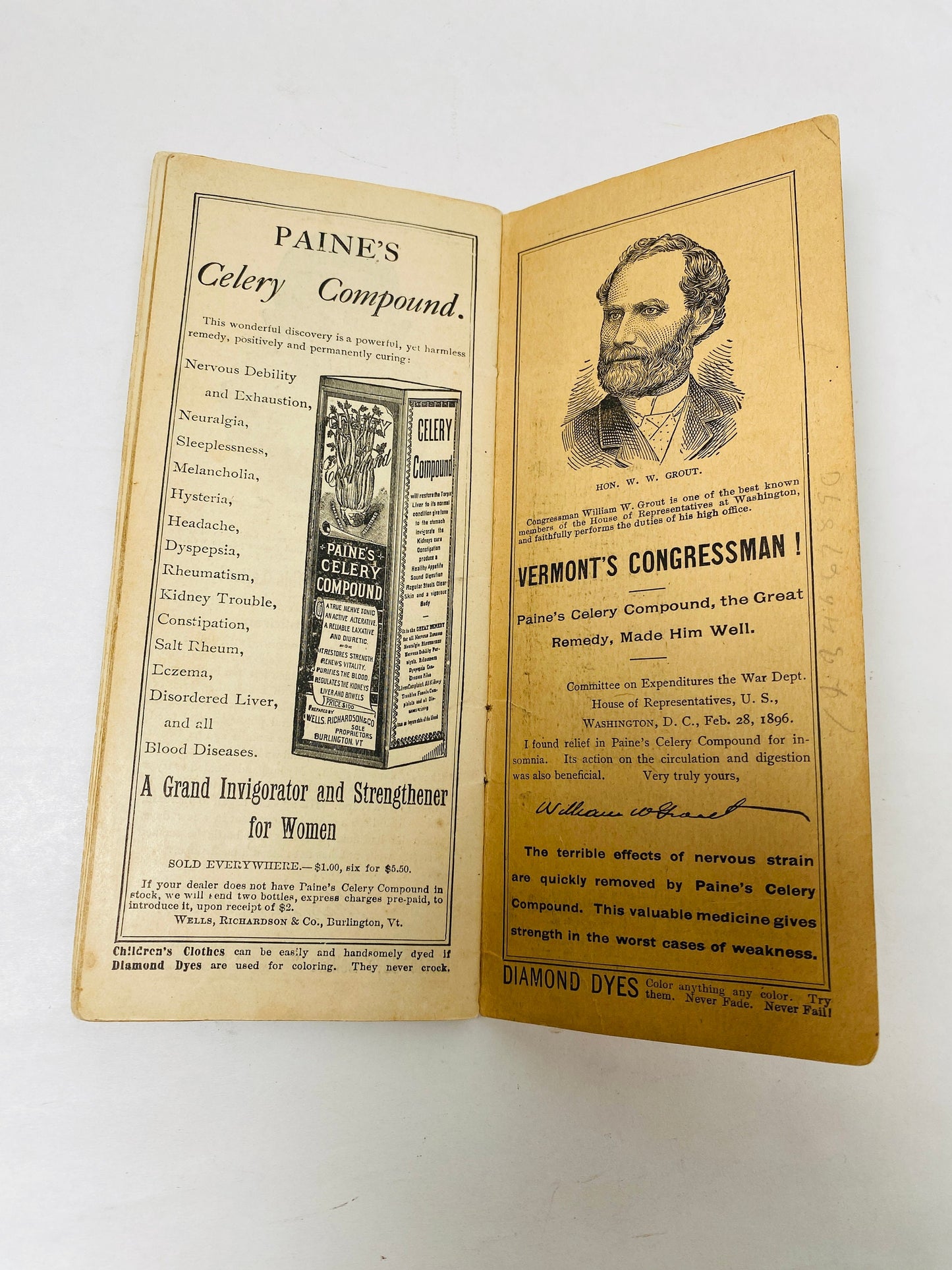 1896 Antique handwritten druggist Clinton E Main of Frederick Maryland cash book published by Wells, Richardson & Co, Burlington