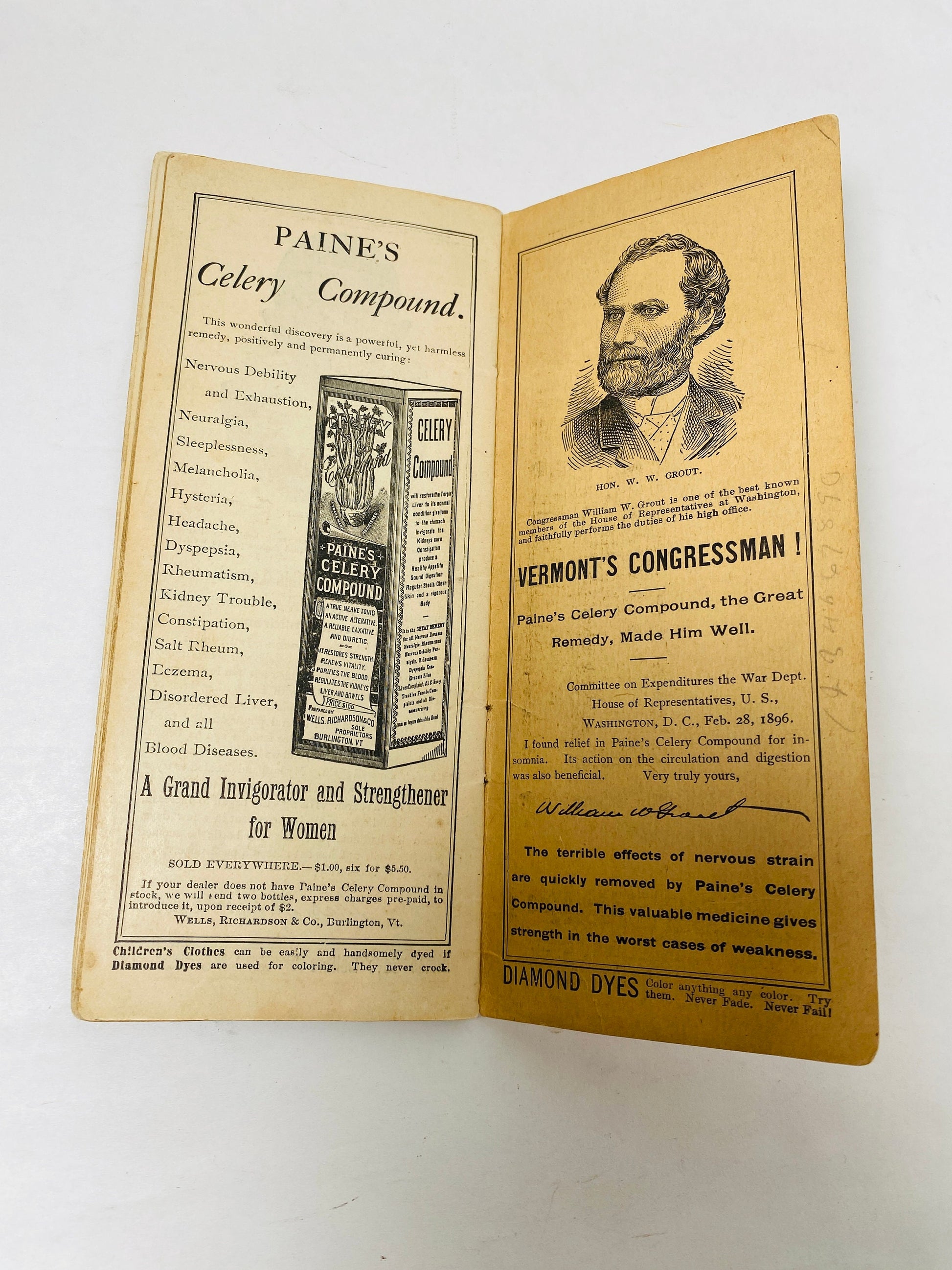 1896 Antique handwritten druggist Clinton E Main of Frederick Maryland cash book published by Wells, Richardson & Co, Burlington