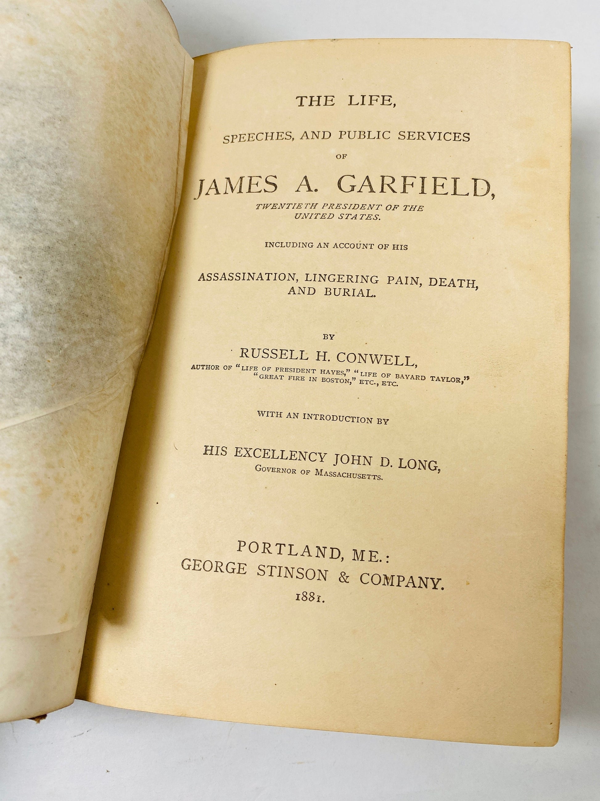 1885 Vintage brown with gold leaf poetry book of Life of James Garfield Thomas Y. Crowell & Company. President America history politics