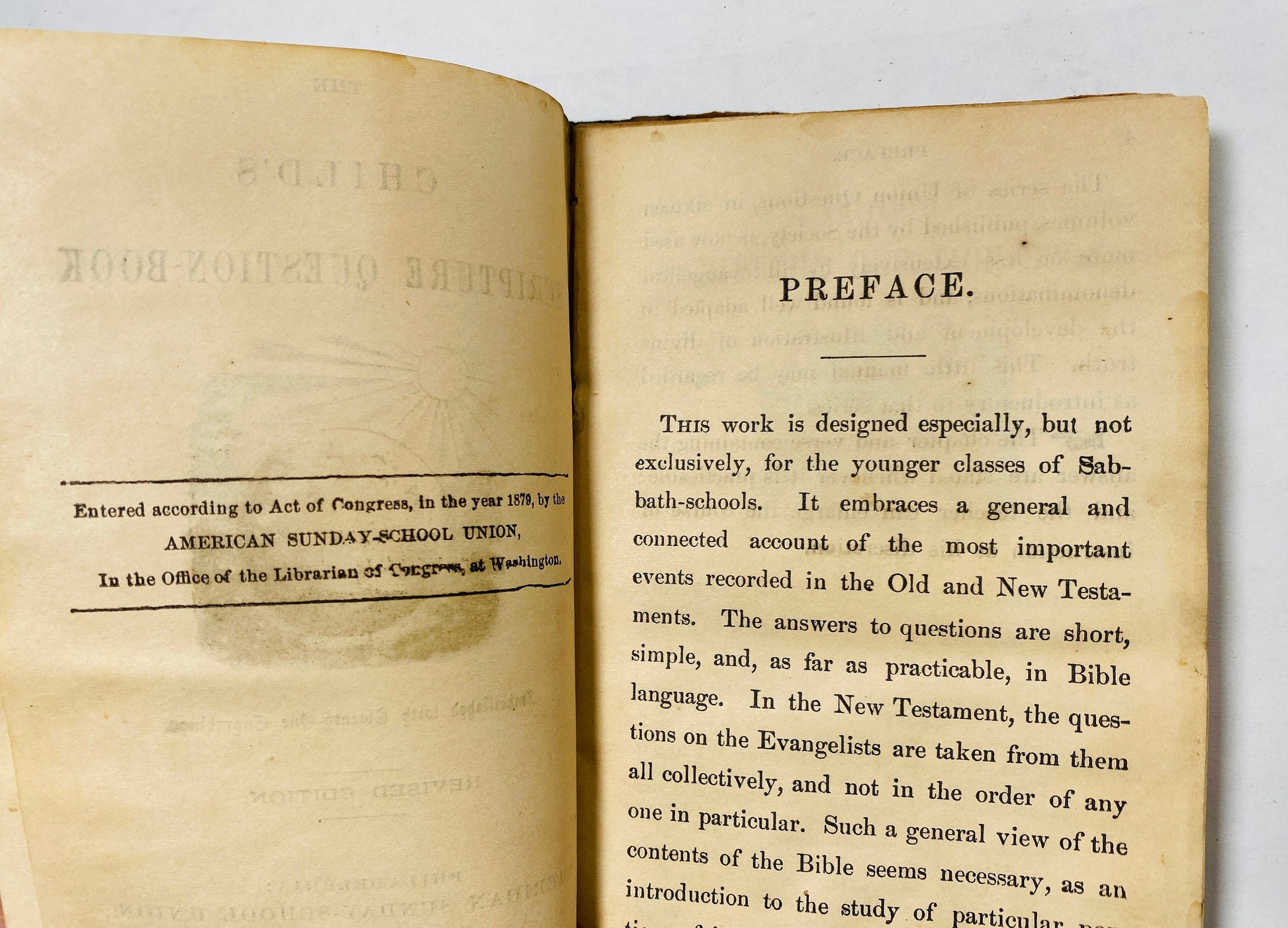 1879 Antique Sunday School book The Child's Scripture Question Book vintage miniature Philadelphia Sunday-School Union small Christian