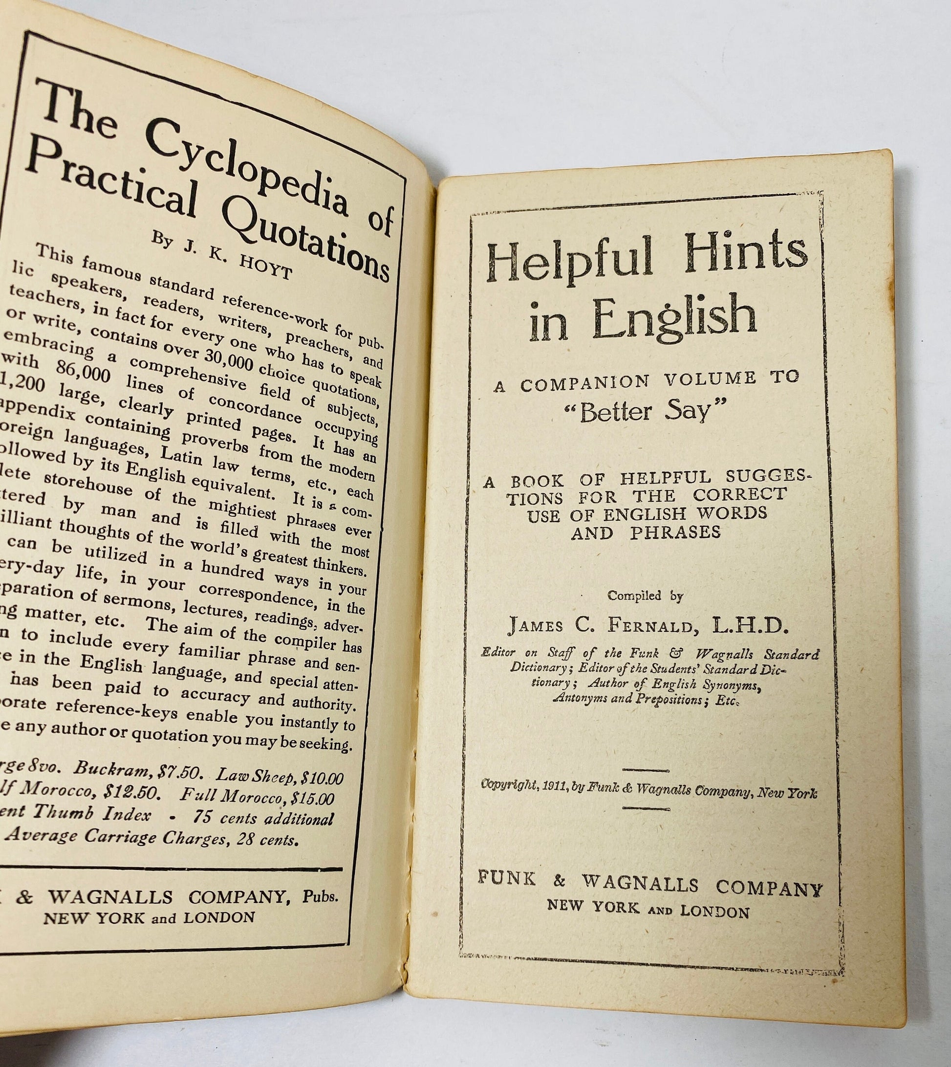 1911 vintage grammar tool dictionary small miniature antique best pocket book by James Champlin Fernald Funk & Wagnalls