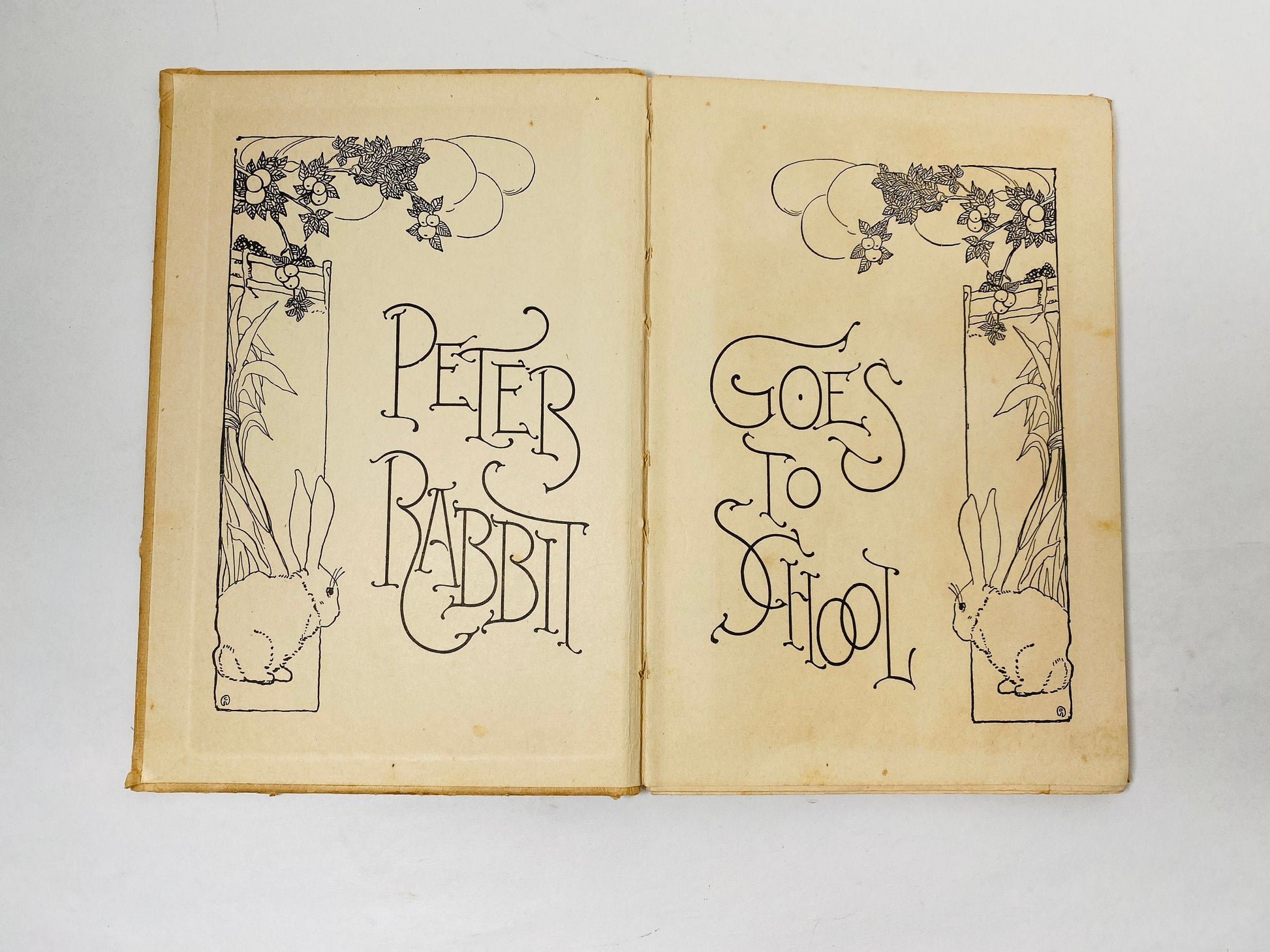 Peter Rabbit Goes to School vintage Saalfield book circa 1917 Children's Easter gift collectible Poor Condition with children's coloring