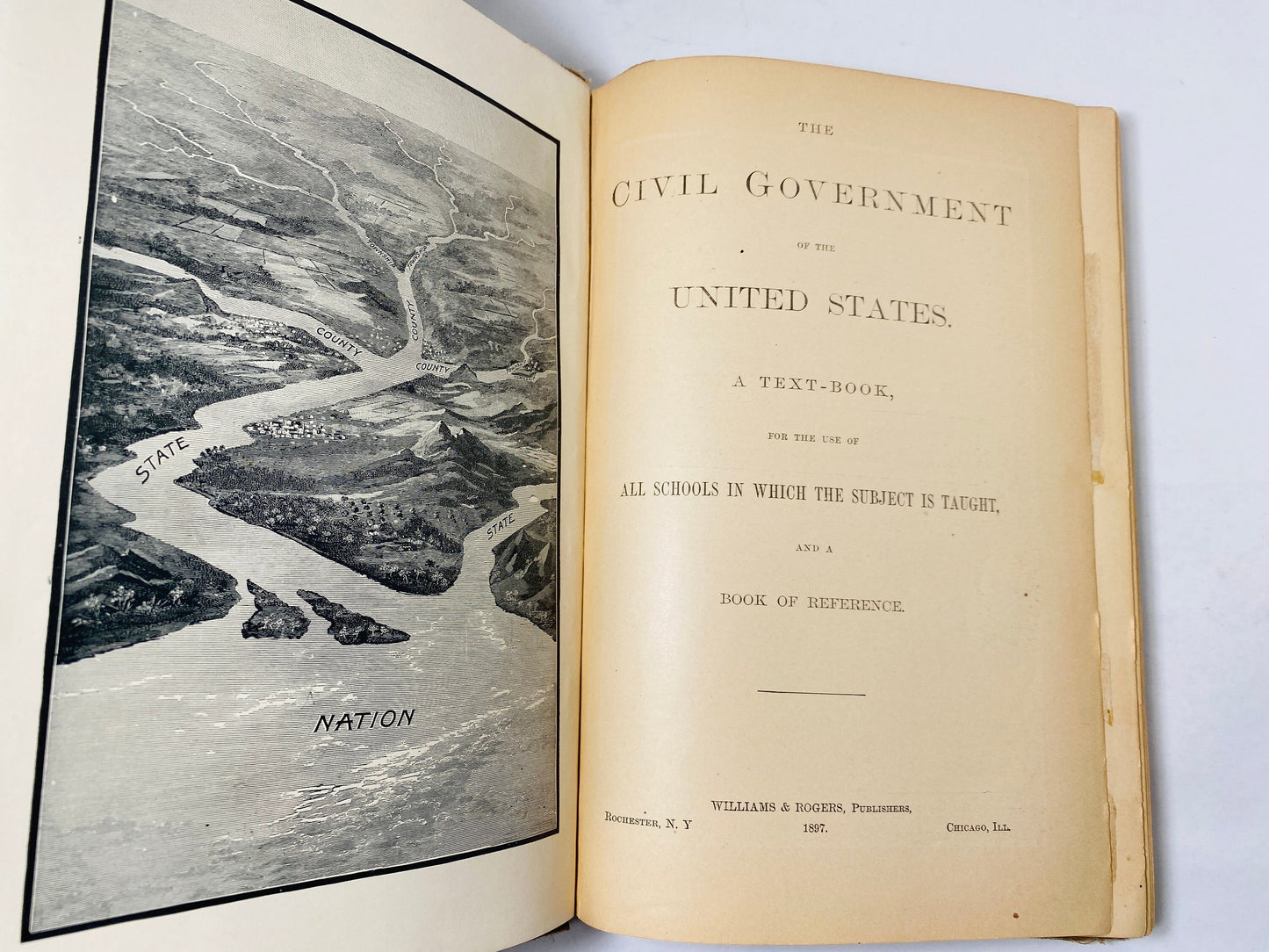 1897 Government post Civil War Textbook by Williams & Rogers United States History FIRST EDITION vintage school book. 10th Amendment law