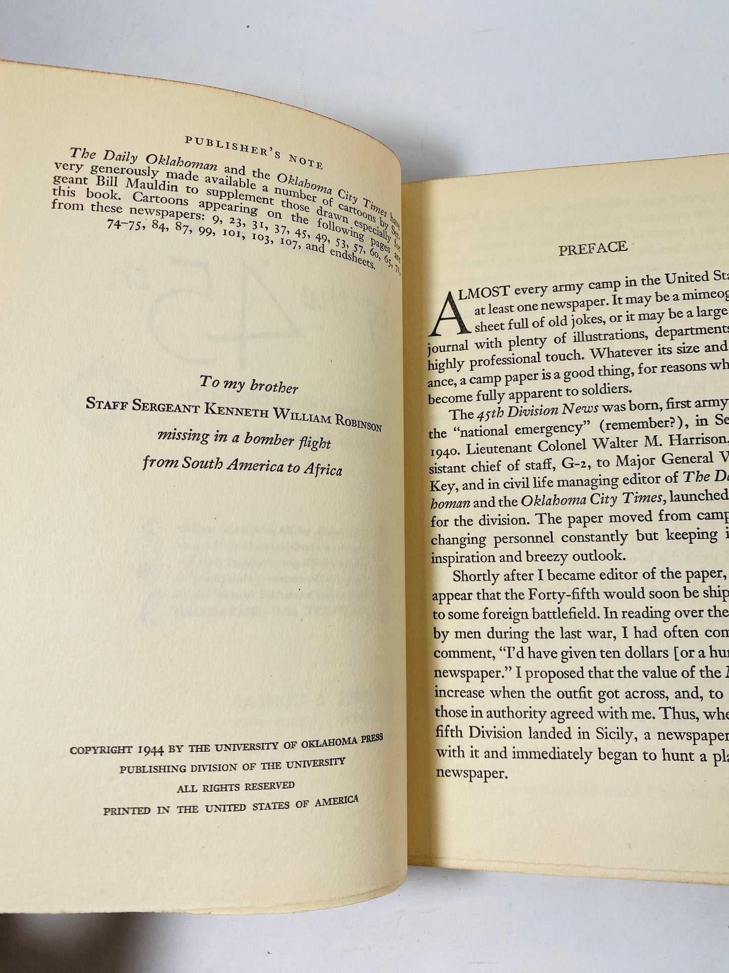 News of the 45th First Edition vintage book by Sergeant Don Robinson illustrated by Bill Mauldin circa 1944 Army infantry GI WWII