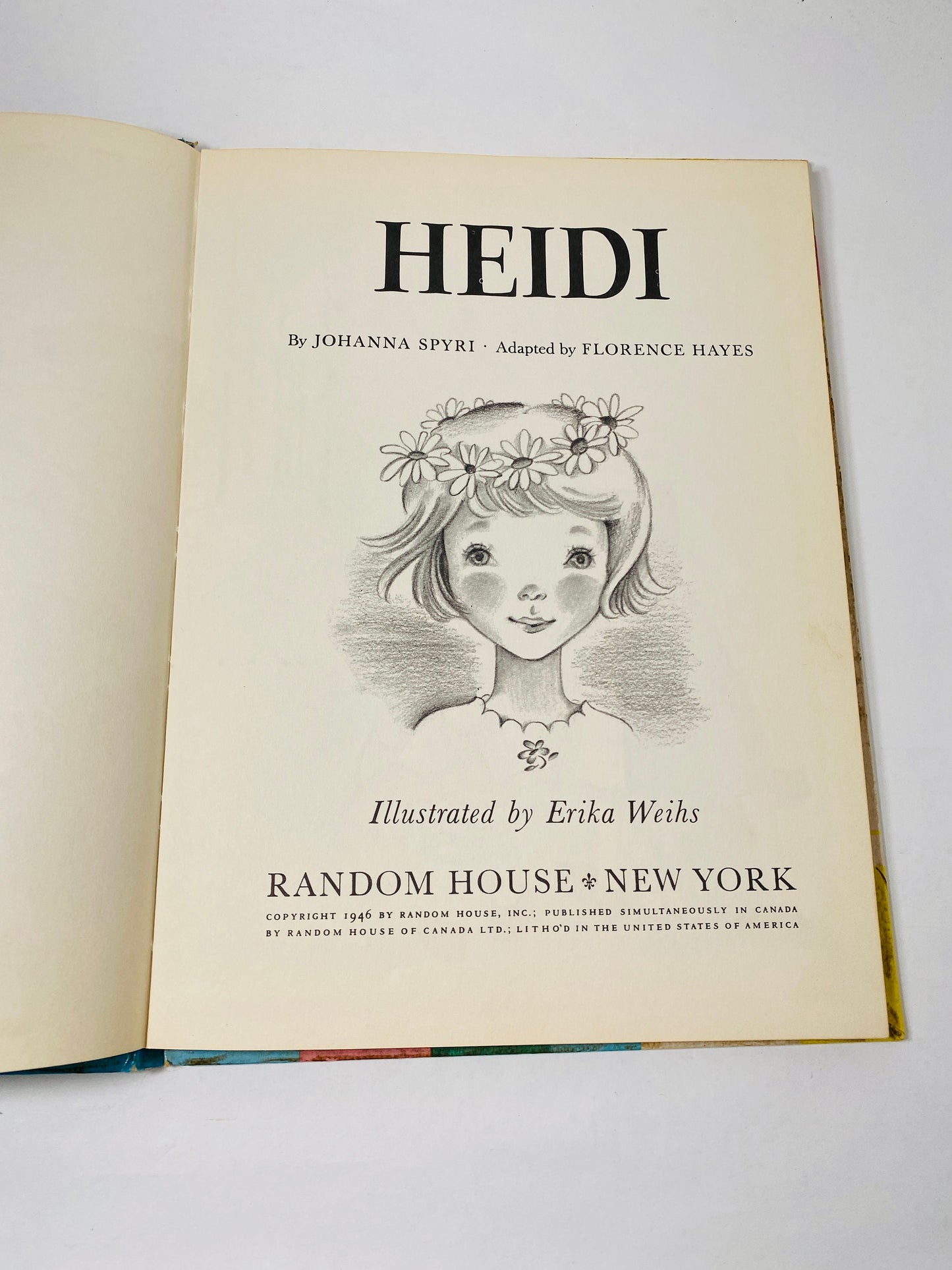 Heidi vintage Illustrated book circa 1946 by Johanna Spyri adapted by Florence Hayes illustrated by Erika Wihs Children's nursery decor