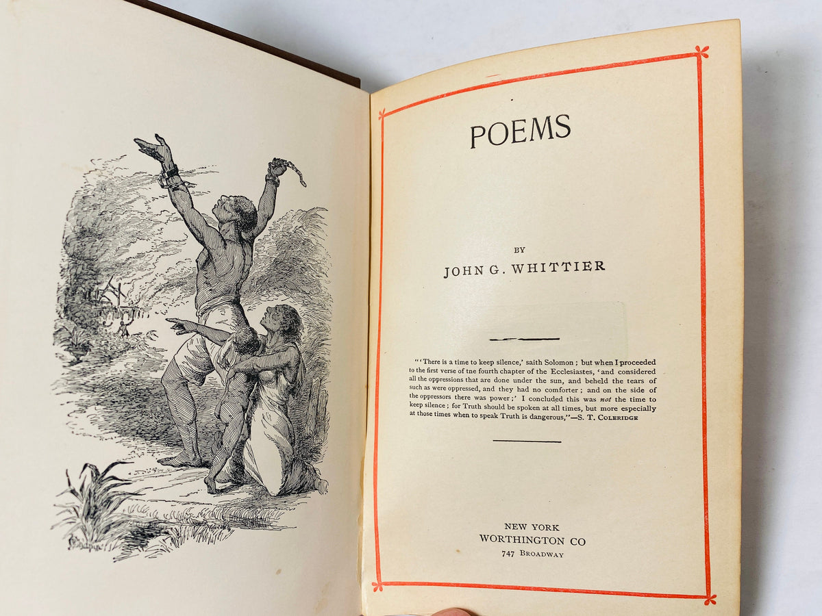 1888 vintage Whittier poetry book GORGEOUS bindings & gold embellishments Home decor staging antique collectible gift romance