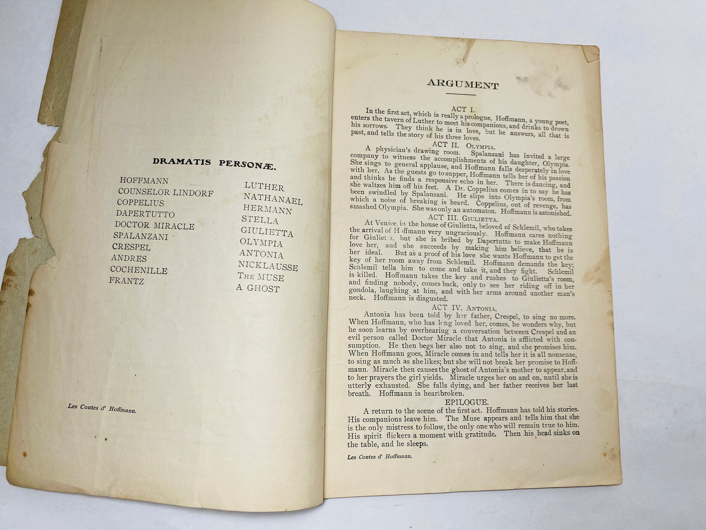 1910 Oscar Hammerstein Metropolitan Grand Opera House New York City, NY OFFICIAL Contes d'Hoffman Steinway Hall libretto program booklet