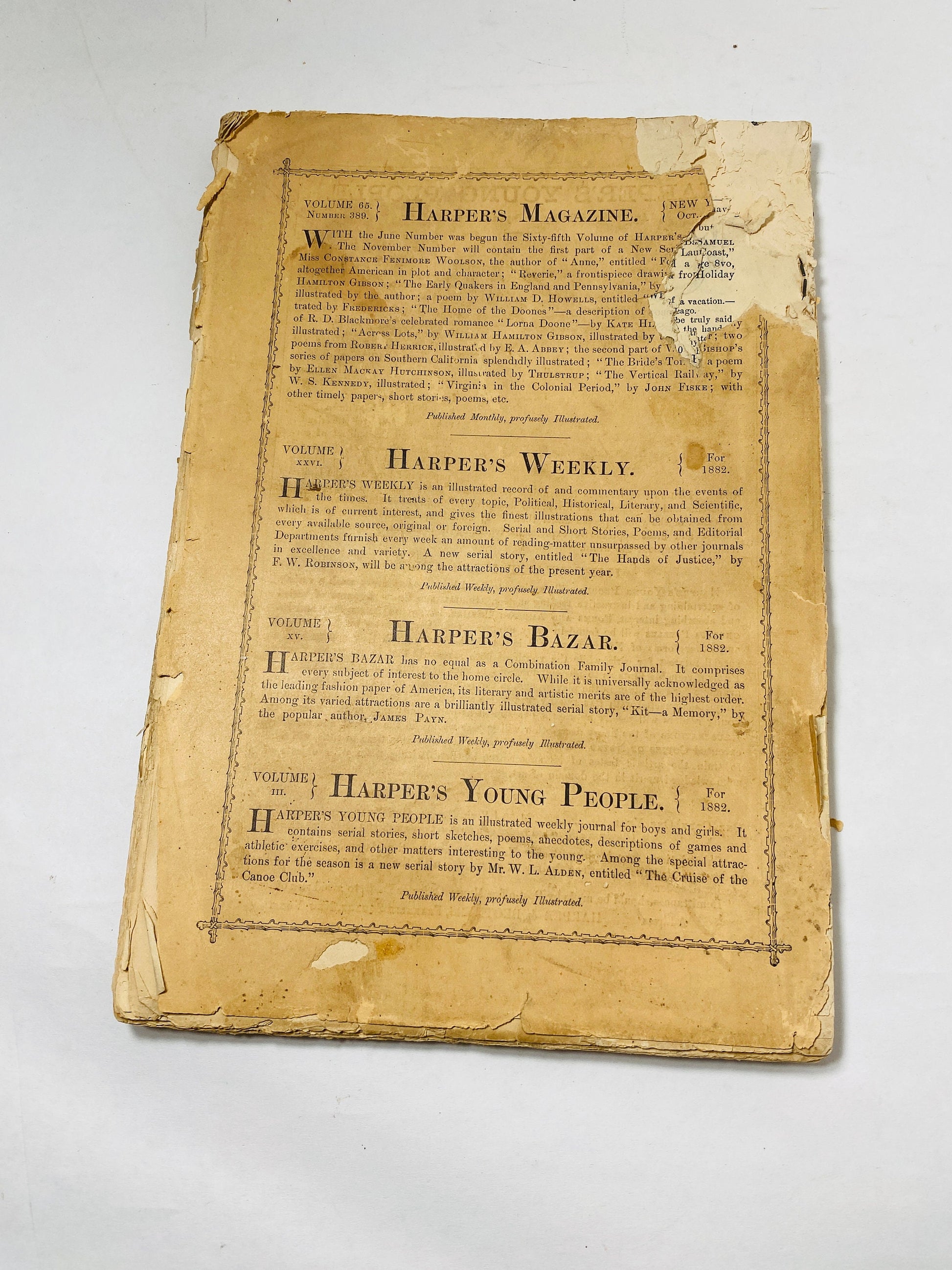 1882 Harper's New Monthly Magazine Antique vol 65 No 389 Post Civil War Invasion of Mexico, Chief Justice Marshall Political Intelligence