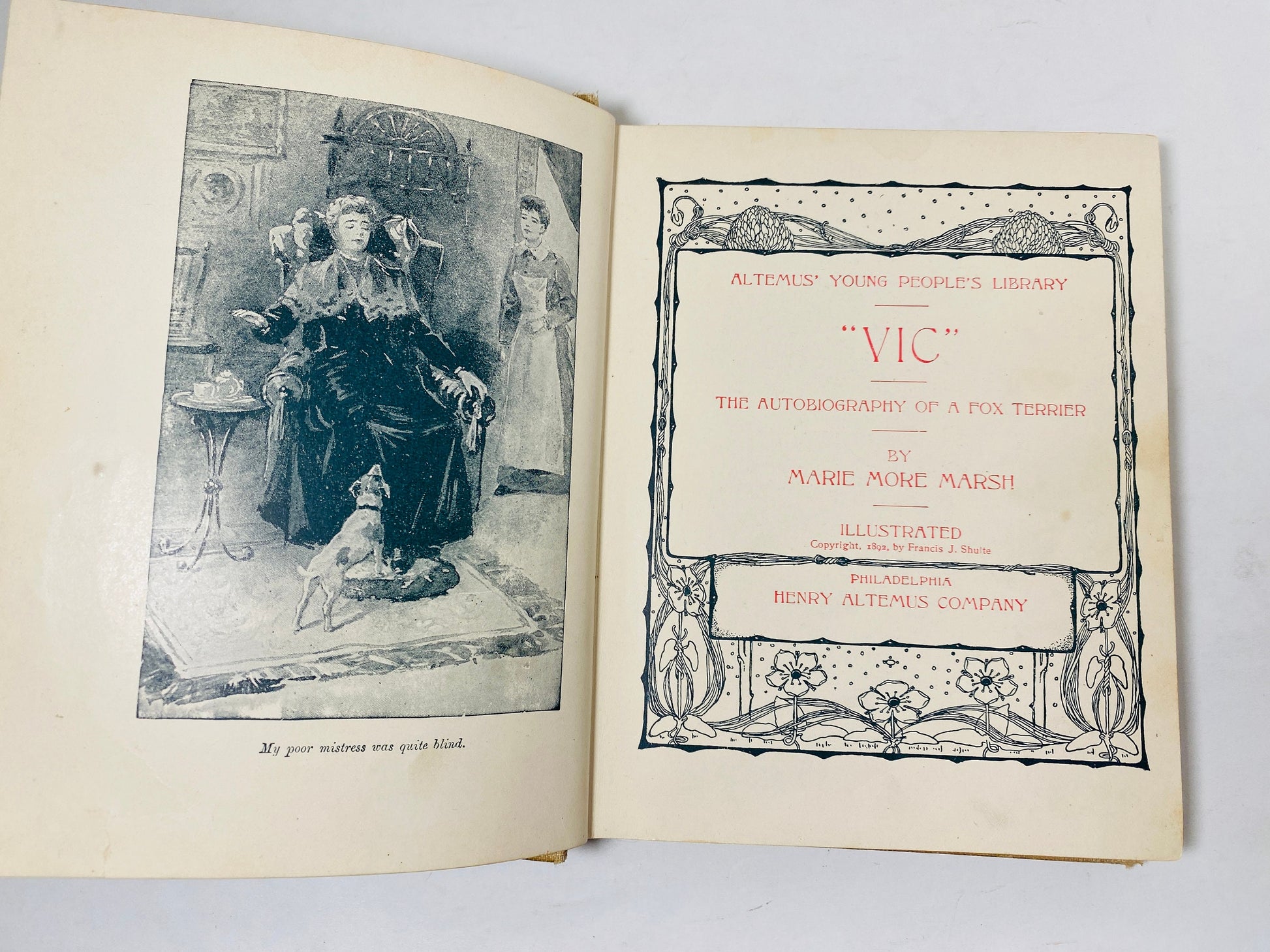 Vic the Autobiography of a Fox Terrier FIRST EDITION vintage children's book by Marie More Marsh circa 1892 Altemus dog puppy collectible