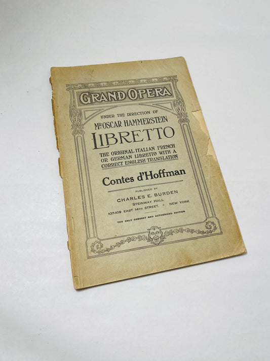 1910 Oscar Hammerstein Metropolitan Grand Opera House New York City, NY OFFICIAL Contes d'Hoffman Steinway Hall libretto program booklet