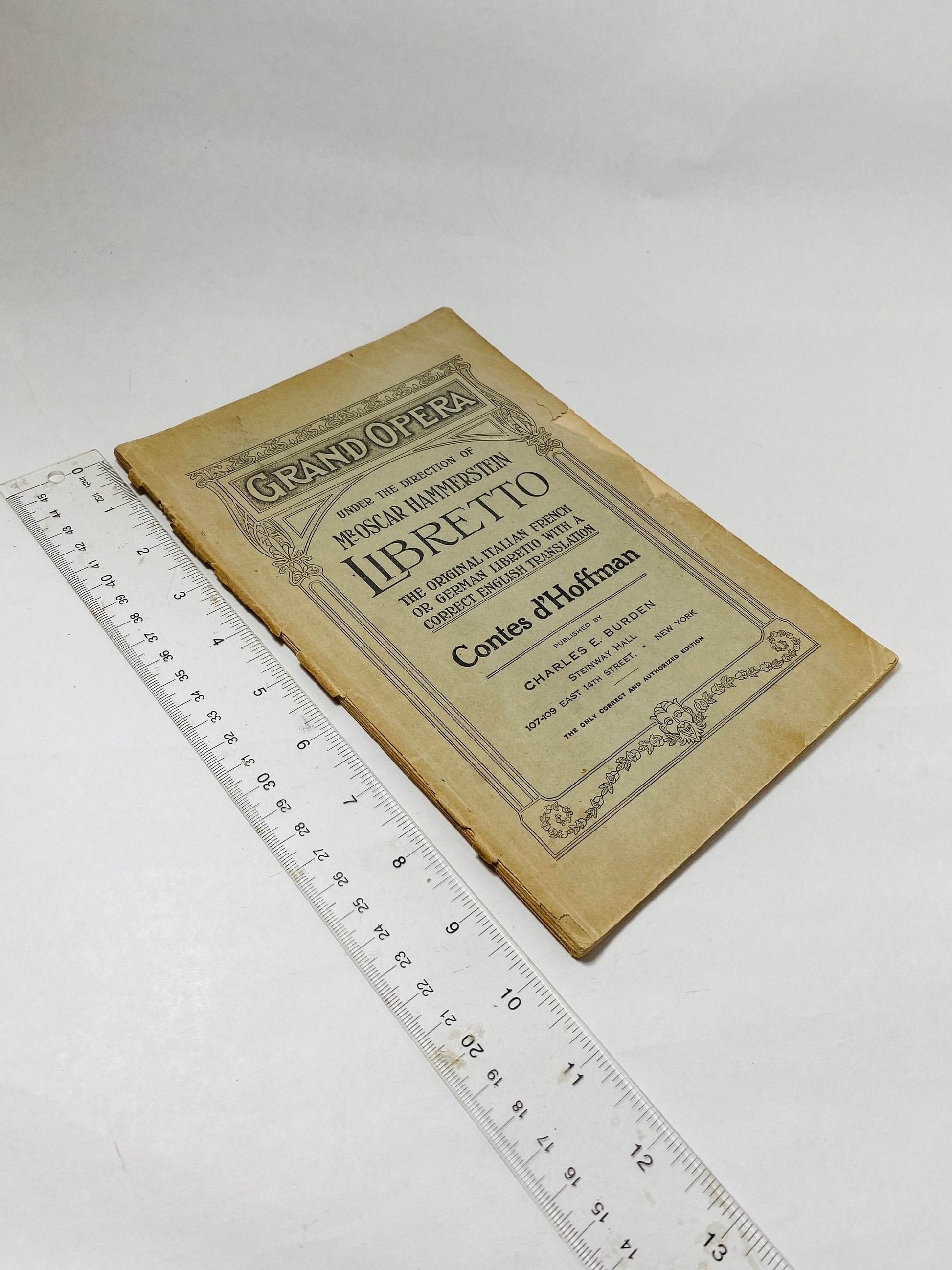 1910 Oscar Hammerstein Metropolitan Grand Opera House New York City, NY OFFICIAL Contes d'Hoffman Steinway Hall libretto program booklet