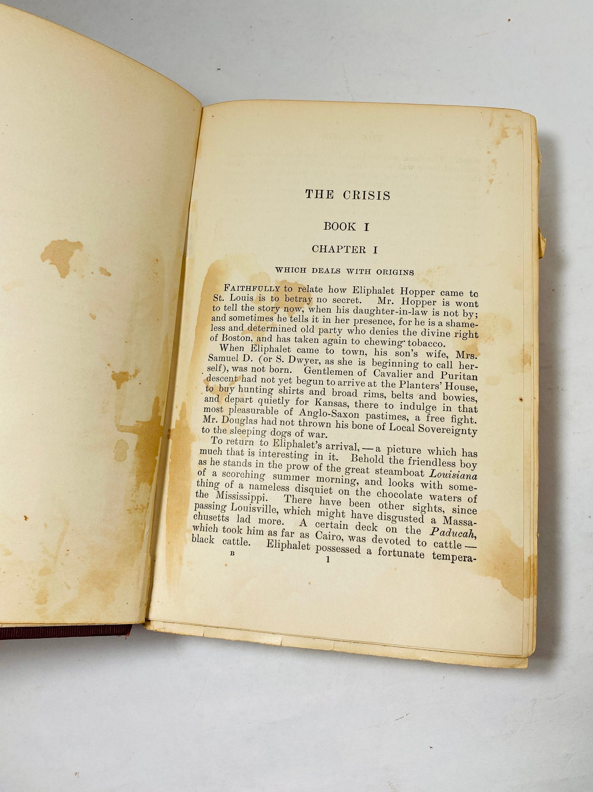 Crisis by Winston Churchill EARLY PRINTING vintage book circa 1901 Red cloth over boards with gold lettering. Book lover gift decor