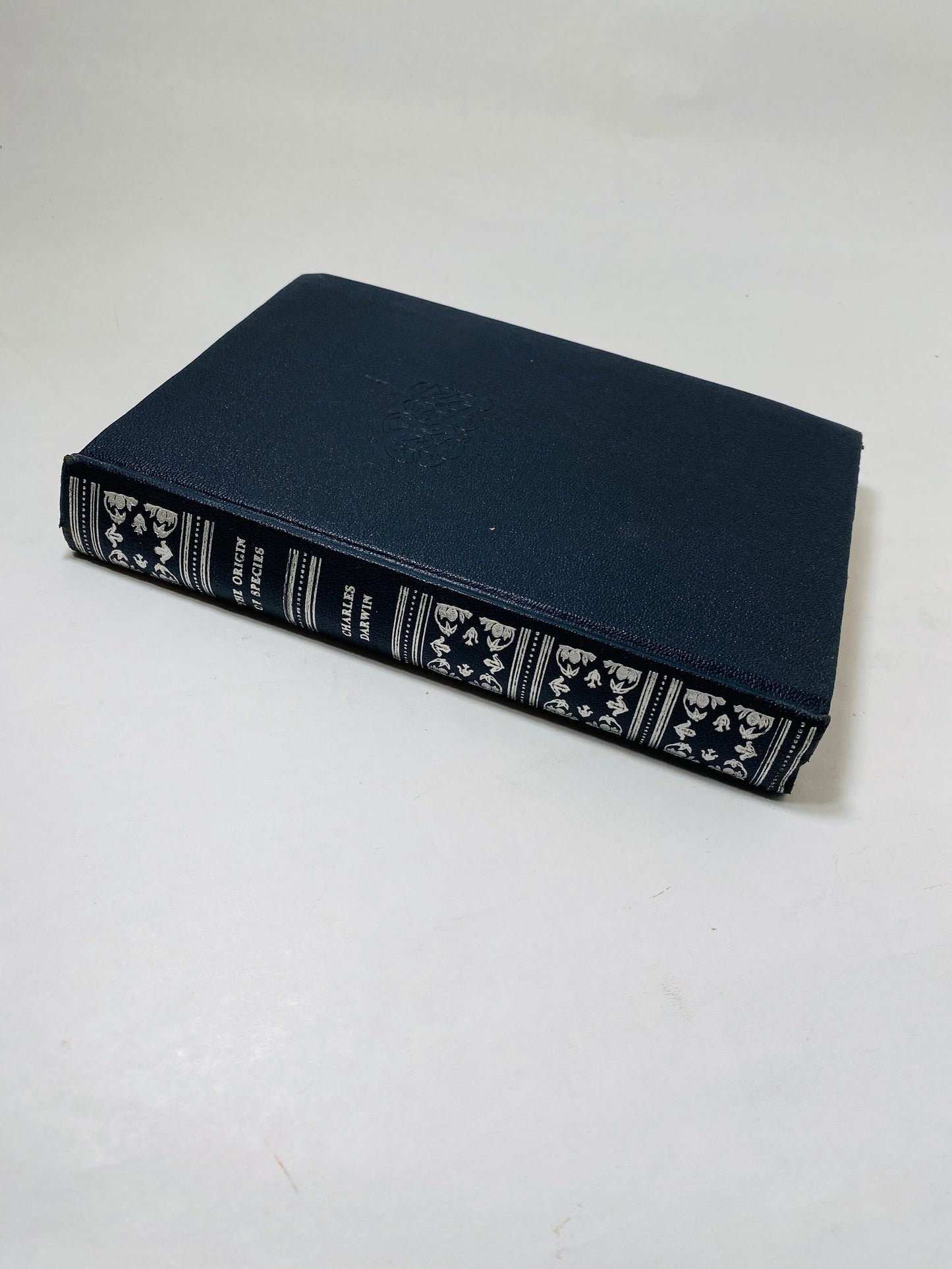 Origin of Species vintage book by Charles Darwin Black and silver decor circa 1945