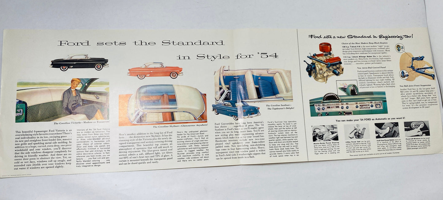 1954 Ford Vintage booklet Collector gift Advertising enthusiast Crestline Skyliner Victoria Sunliner ORIGINAl genuine paperback