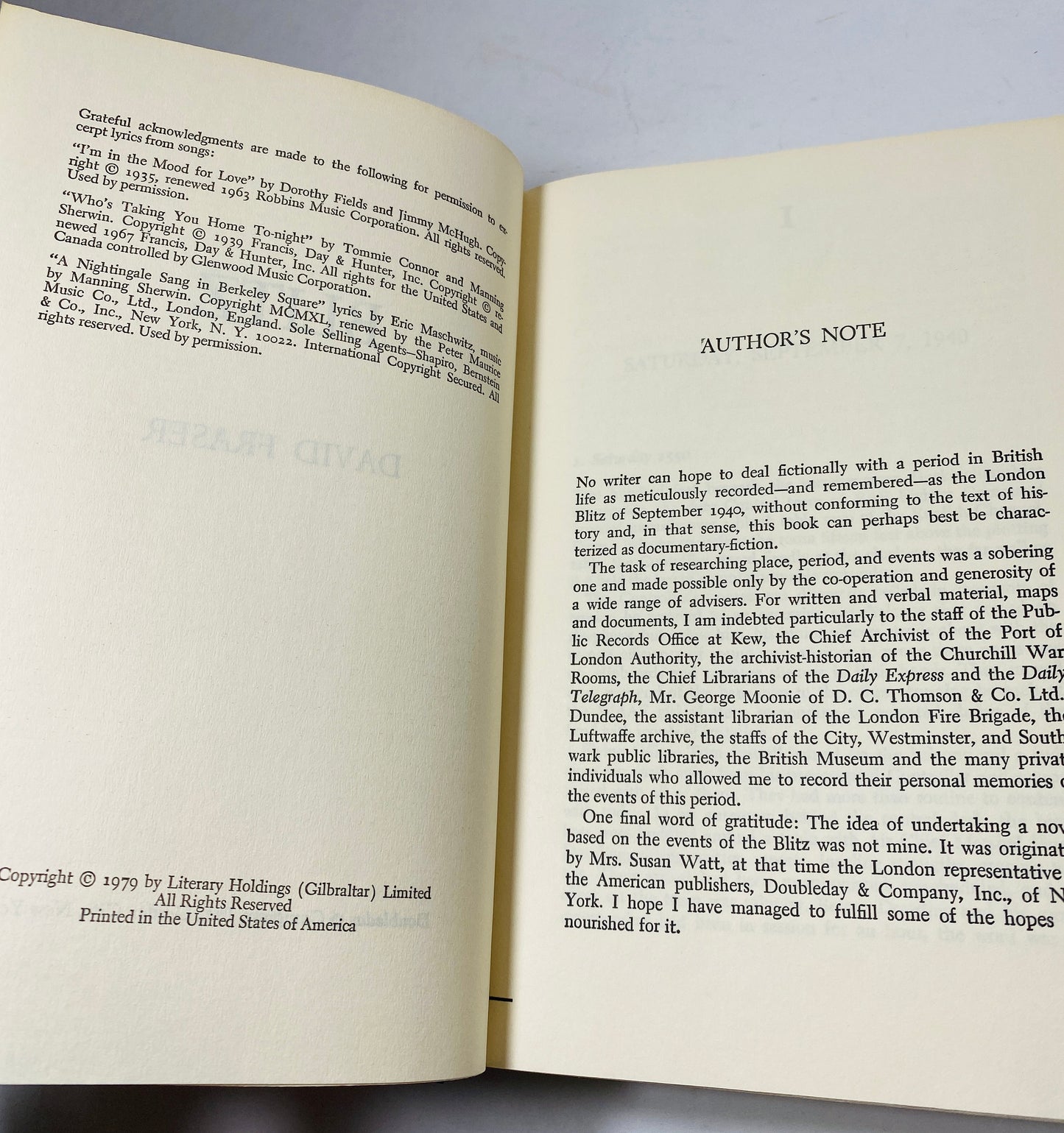 1979 FIRST EDITION Blitz by David Fraser Vintage book about heroism and survival on the ground in London during the worst days of the Blitz.