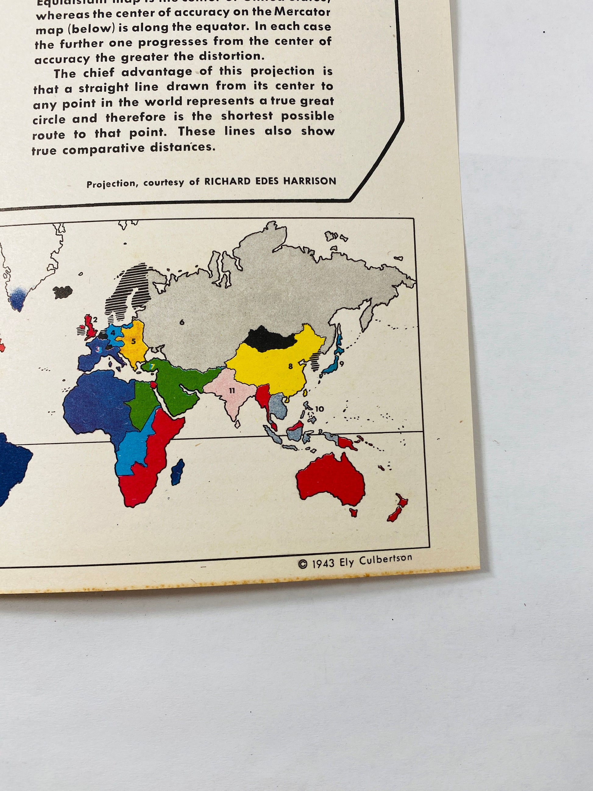 1943 ORIGINAL Historic Map of the 11 Regional Federation comprising the World Federation System vintage map United Nations Ely Culbertson