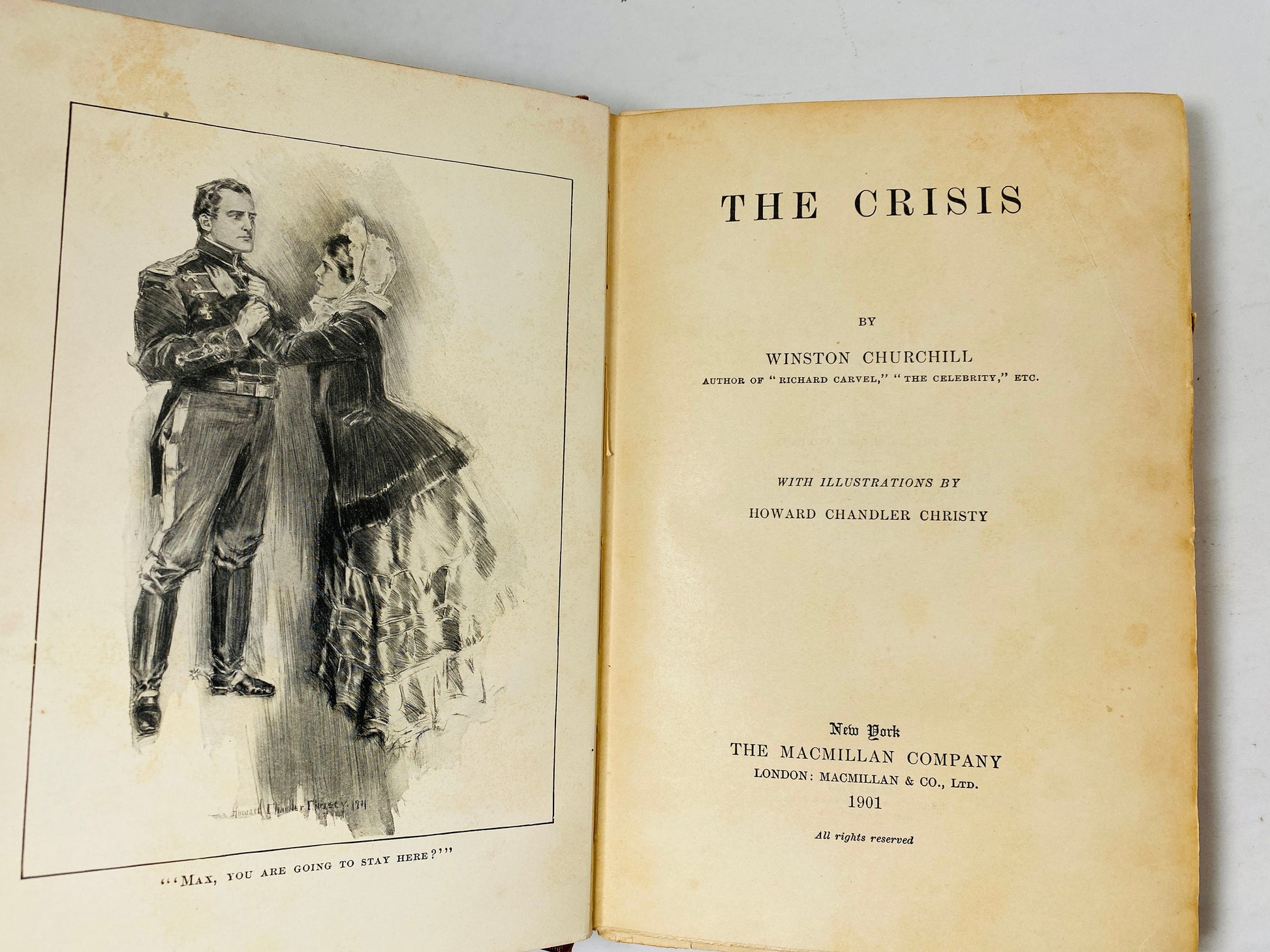 Crisis by Winston Churchill EARLY PRINTING vintage book circa 1901 Red cloth over boards with gold lettering. Book lover gift decor