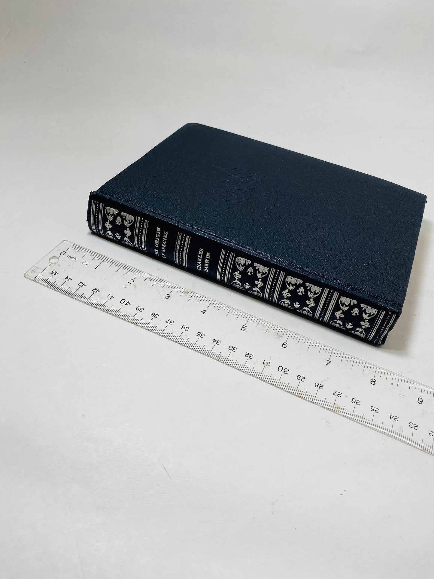 Origin of Species vintage book by Charles Darwin Black and silver decor circa 1945