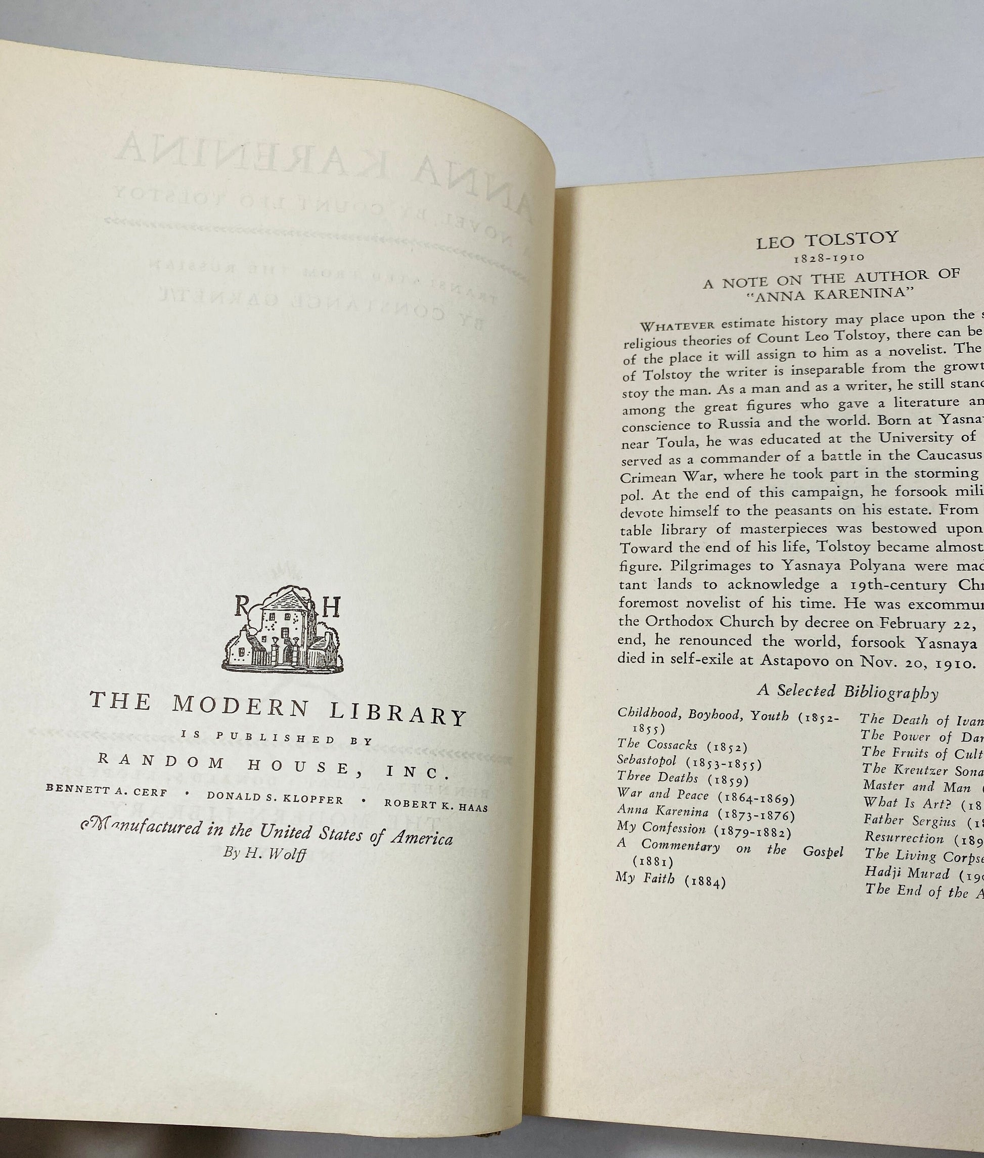 Anna Karenina vintage Modern Library book by Tolstoy circa 1931 Classic Russian aristocrat Literature romance love story of an affair