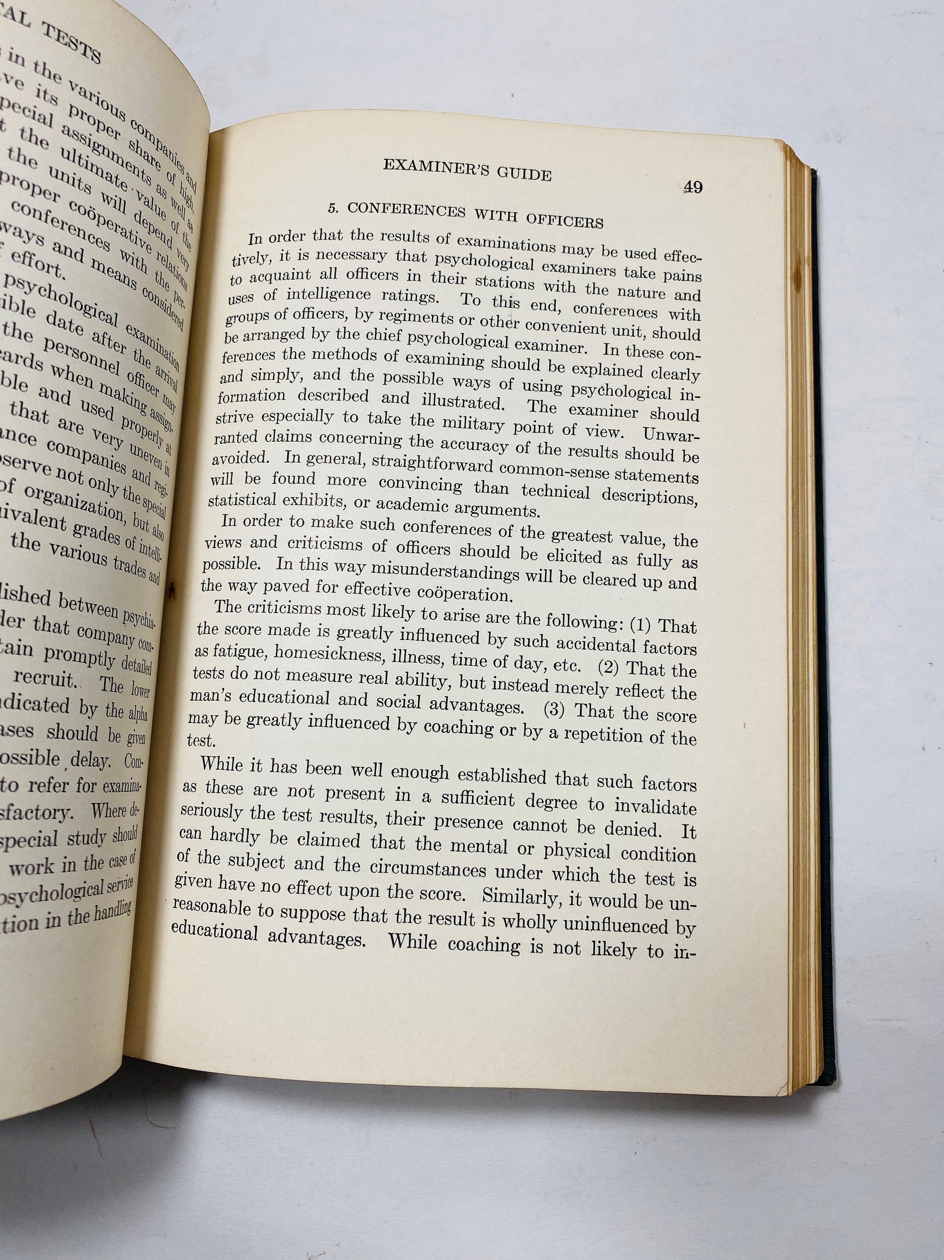 Army Intelligence antique book circa 1931 Government Mental Tests US War Department vintage rare collectible methodology psychology