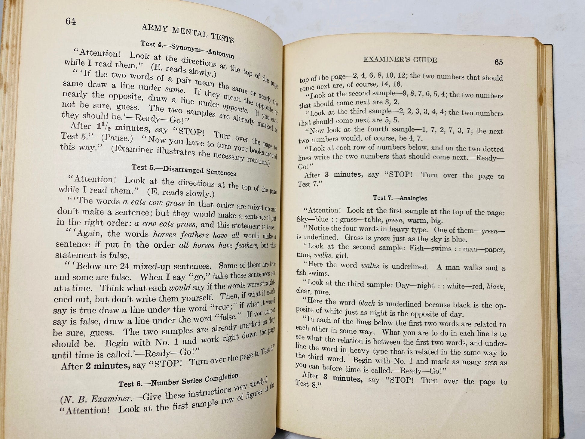 Army Intelligence antique book circa 1931 Government Mental Tests US War Department vintage rare collectible methodology psychology