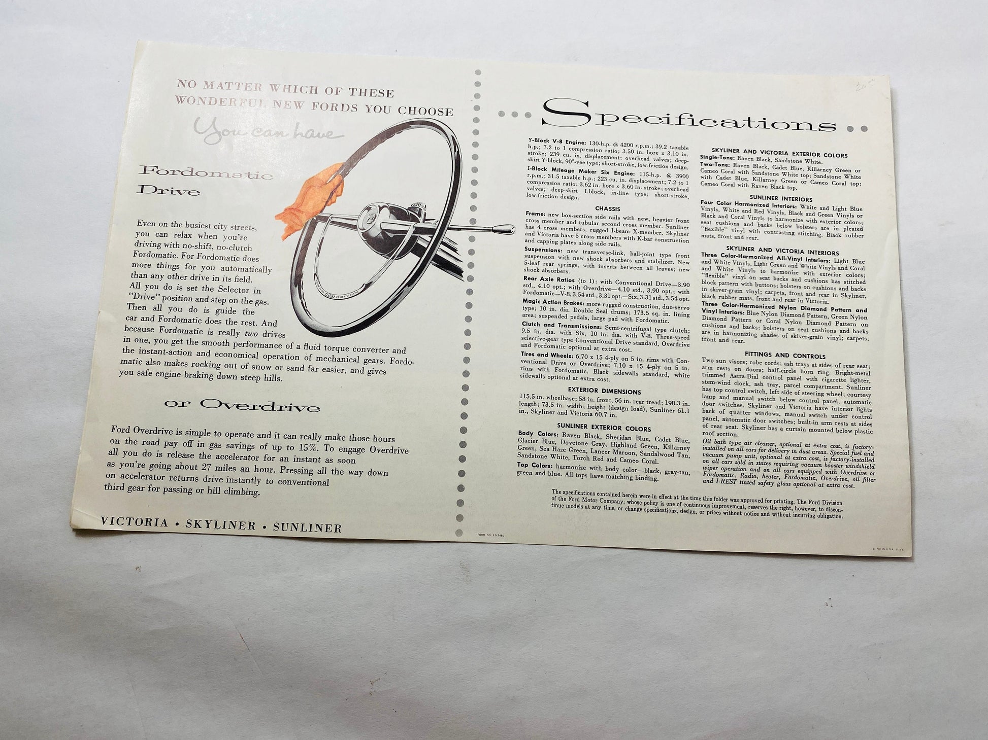 1954 Ford Vintage booklet Collector gift Advertising enthusiast Crestline Skyliner Victoria Sunliner ORIGINAl genuine paperback