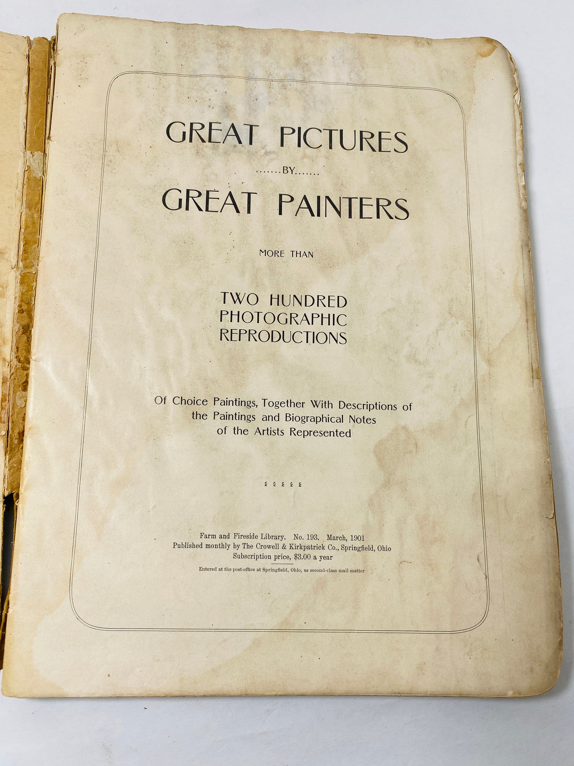 Vintage art book of painters and masters vintage paperback of 200 photographic reproductions antique printing circa 1901 POOR Condition