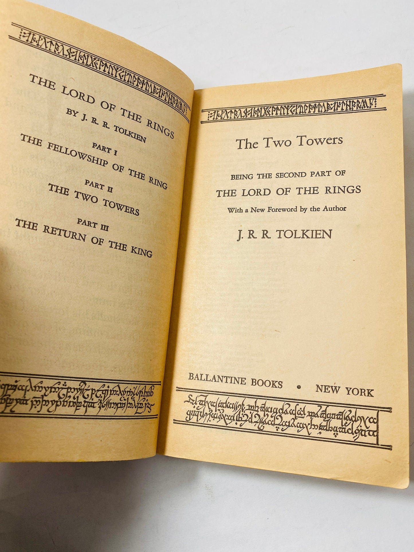 1969 Two Towers paperback book by JRR Tolkien Lord of the Rings Hobbit prelude Ballantine Books