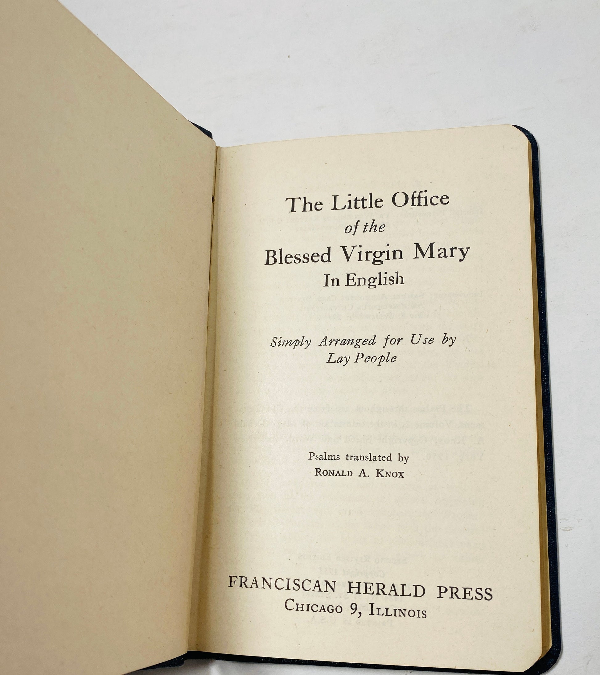 Rare Catholic liturgical Prayer Book Little Office of the Blessed Virgin Mary circa 1950 Pocket size leather Bible