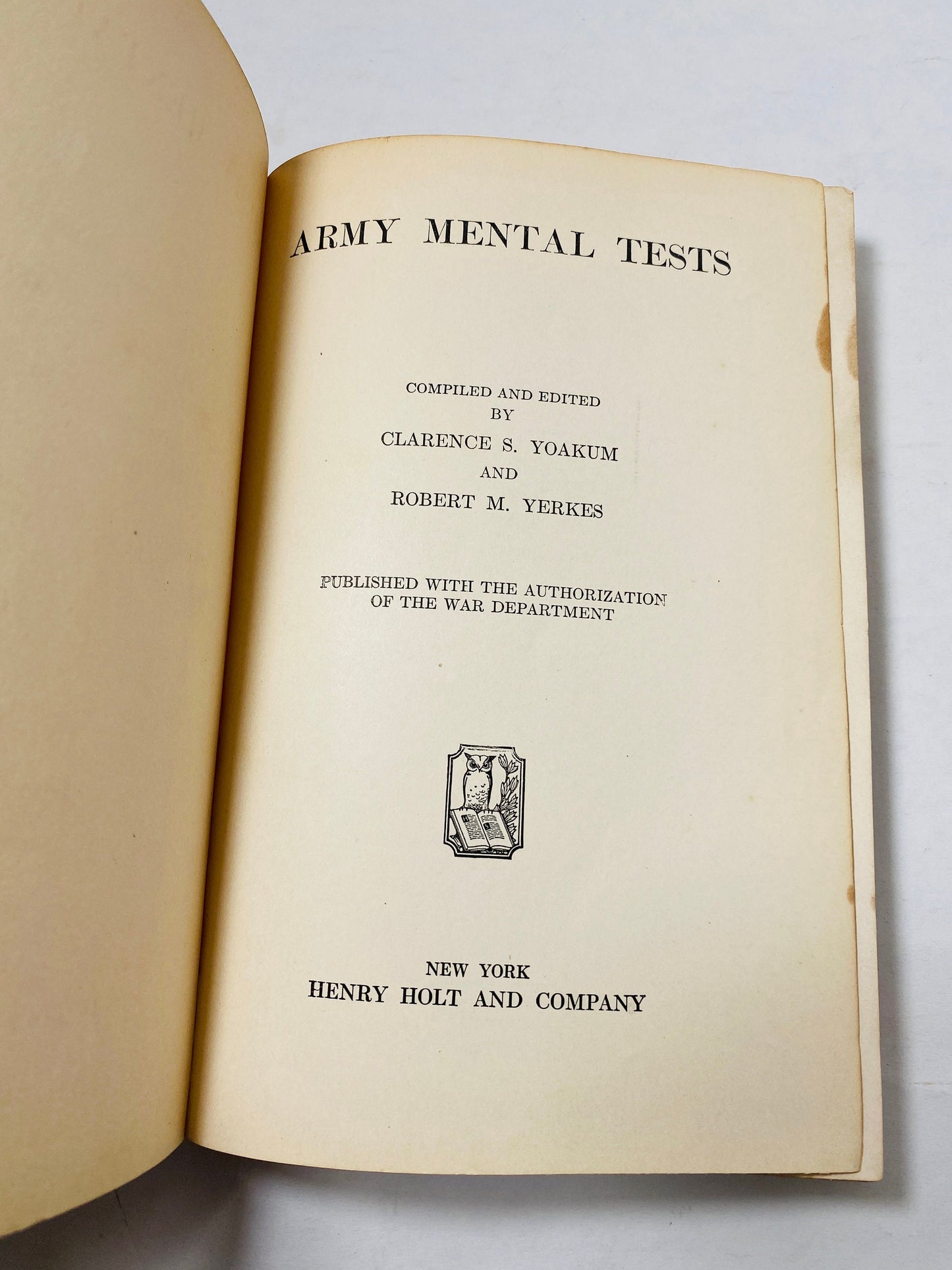 Army Intelligence antique book circa 1931 Government Mental Tests US War Department vintage rare collectible methodology psychology