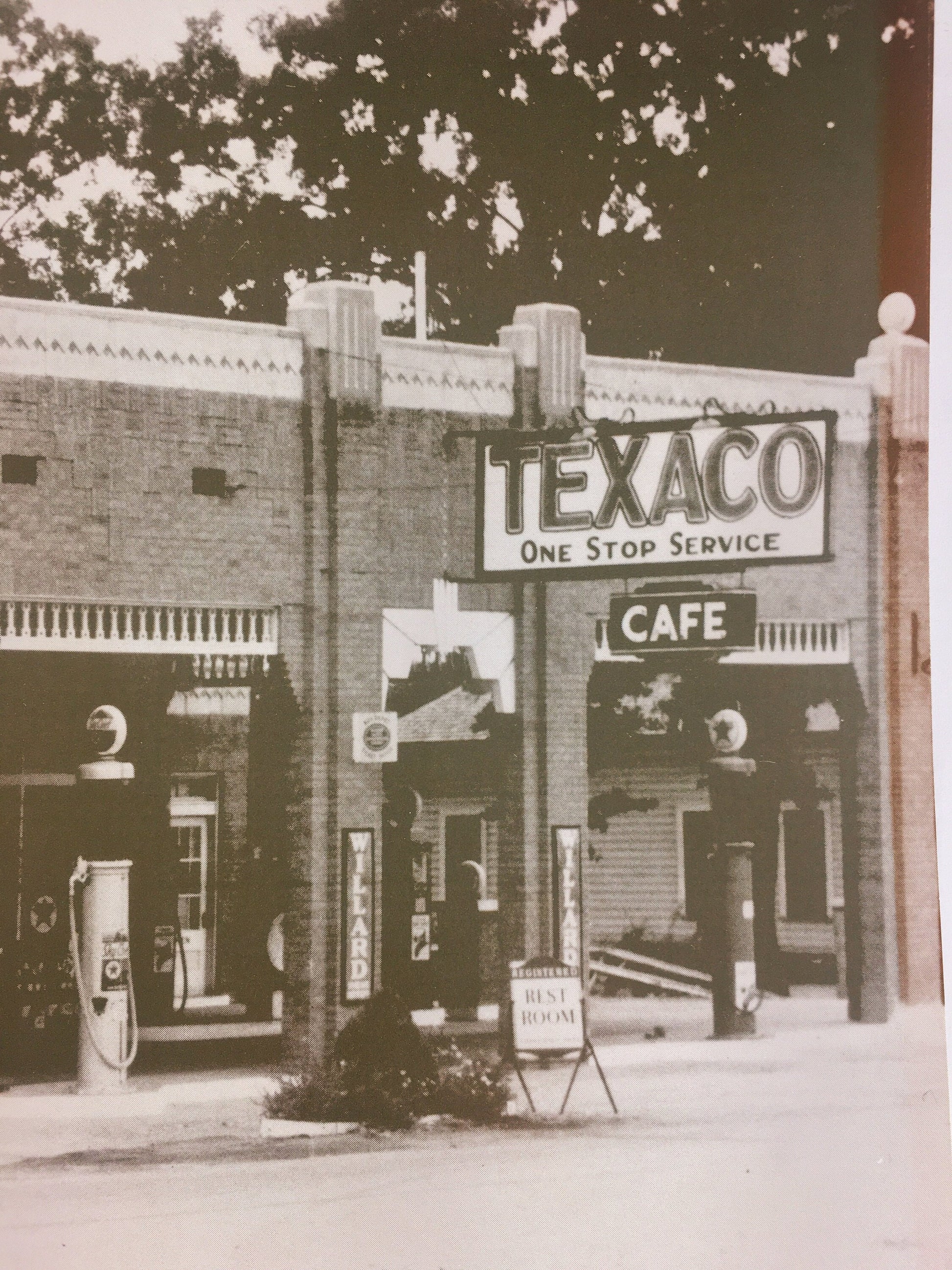 1930s LARGE Vintage gas service station Texaco photograph with Cook's Beer, Firestone Tire and Willard signs. Americana office decor 11x14