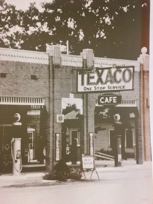 1930s LARGE Vintage gas service station Texaco photograph with Cook's Beer, Firestone Tire and Willard signs. Americana office decor 11x14