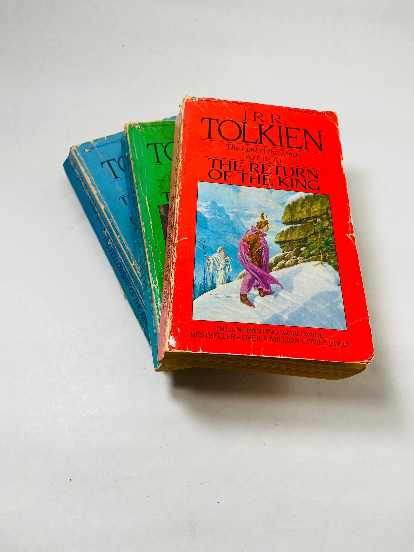 Tolkien Hobbit Books vintage Lord of the Rings paperback Two Towers, Fellowship of the Ring and Return of the King circa 1984. Gift