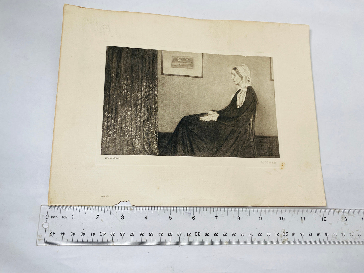 James McNeill Whistler vintage Americana drawing Mother circa 1920s antique art etching wall decor See pictures for tear to outside frame