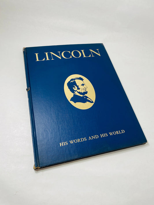 Abraham Lincoln vintage book circa 1965 His Words and World Pictorial Narrative of the Civil War Confederate large blue coffee table book