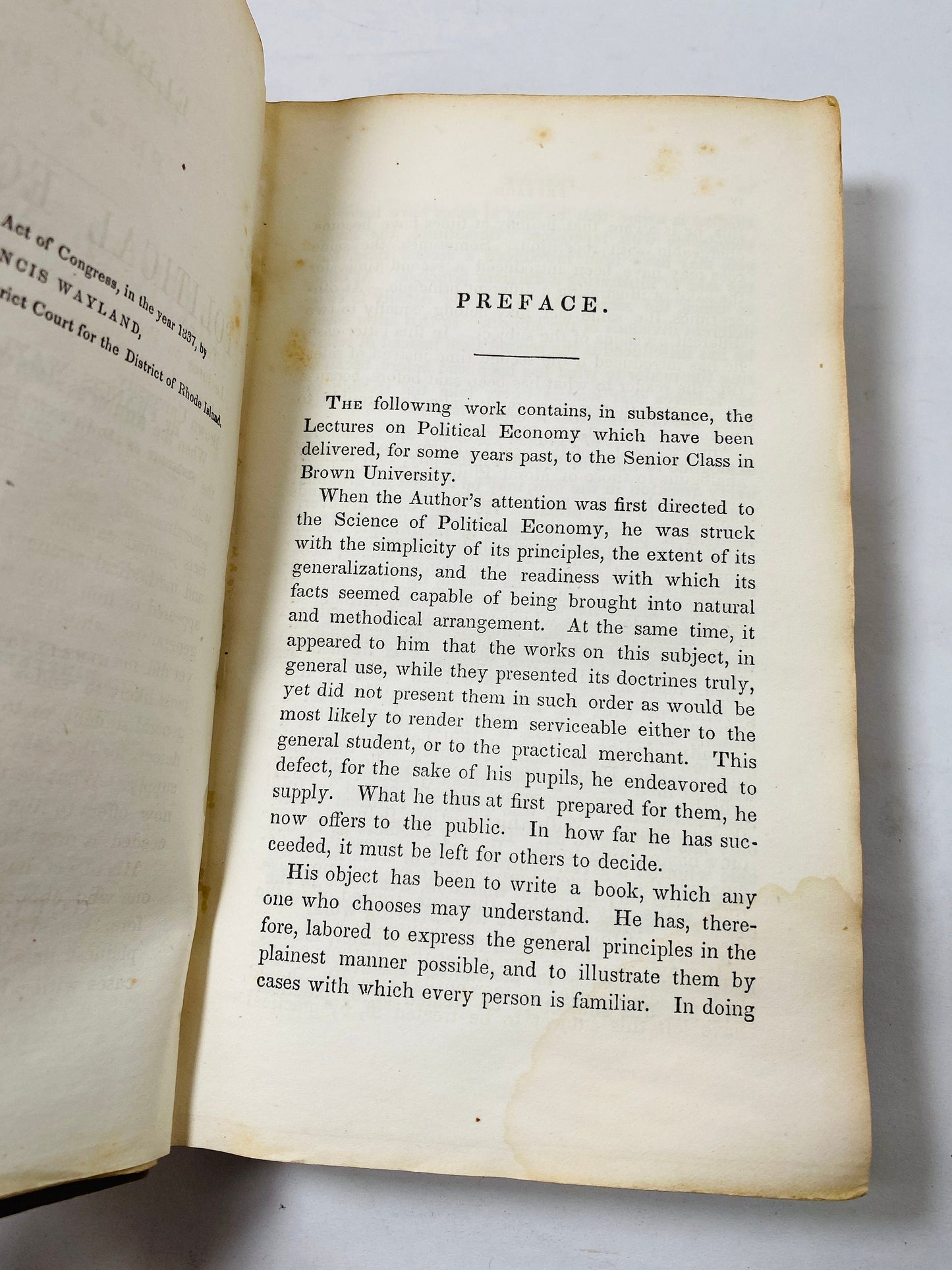 Elements of political economy vintage book by Francis Wayland circa 1851 advocate of free markets antique libertarian Republican captialism