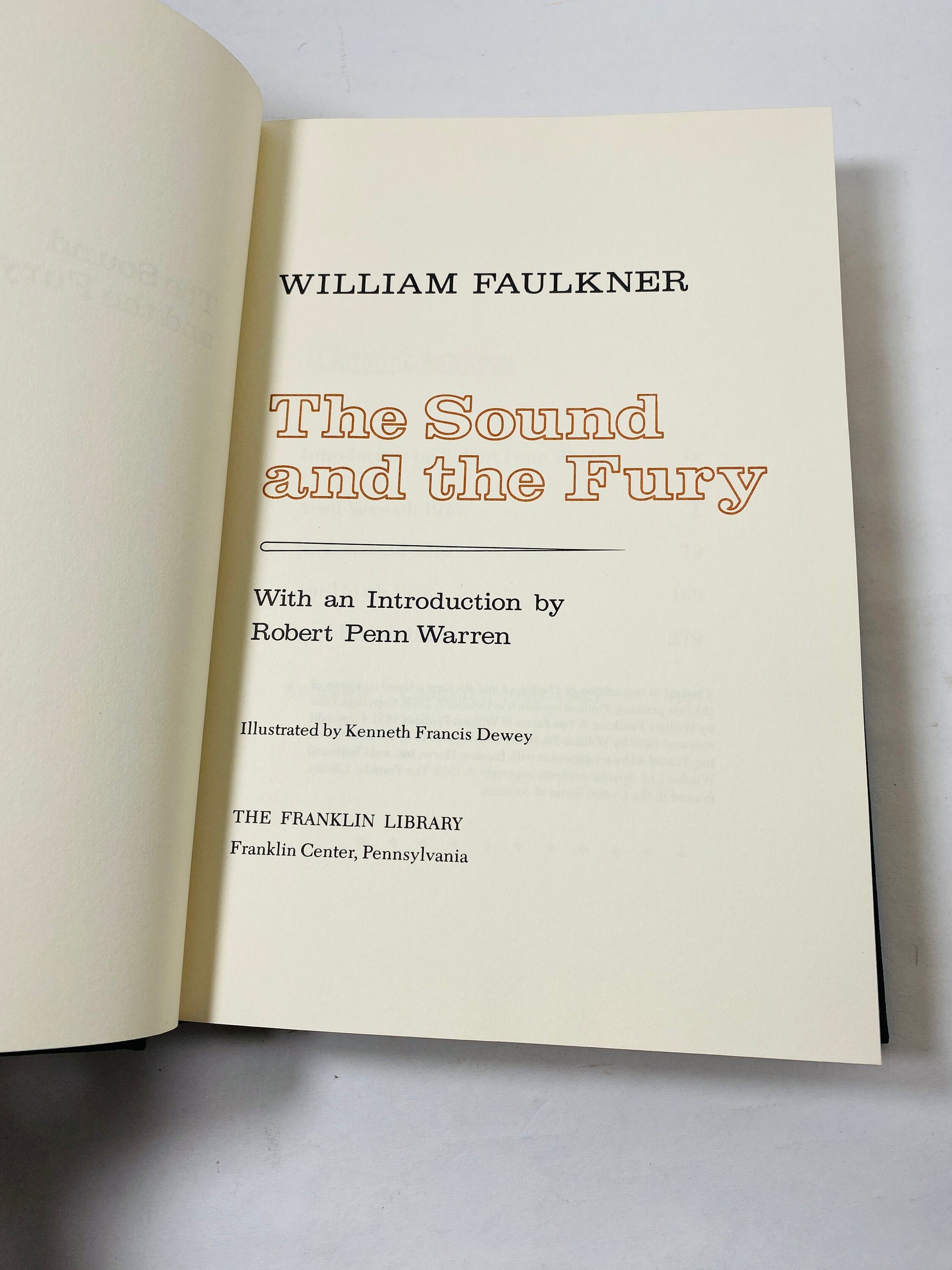 1959 William Faulkner Sound and the Fury GORGEOUS green and gold vintage book Southern gothic Franklin Library Mississippi Gift