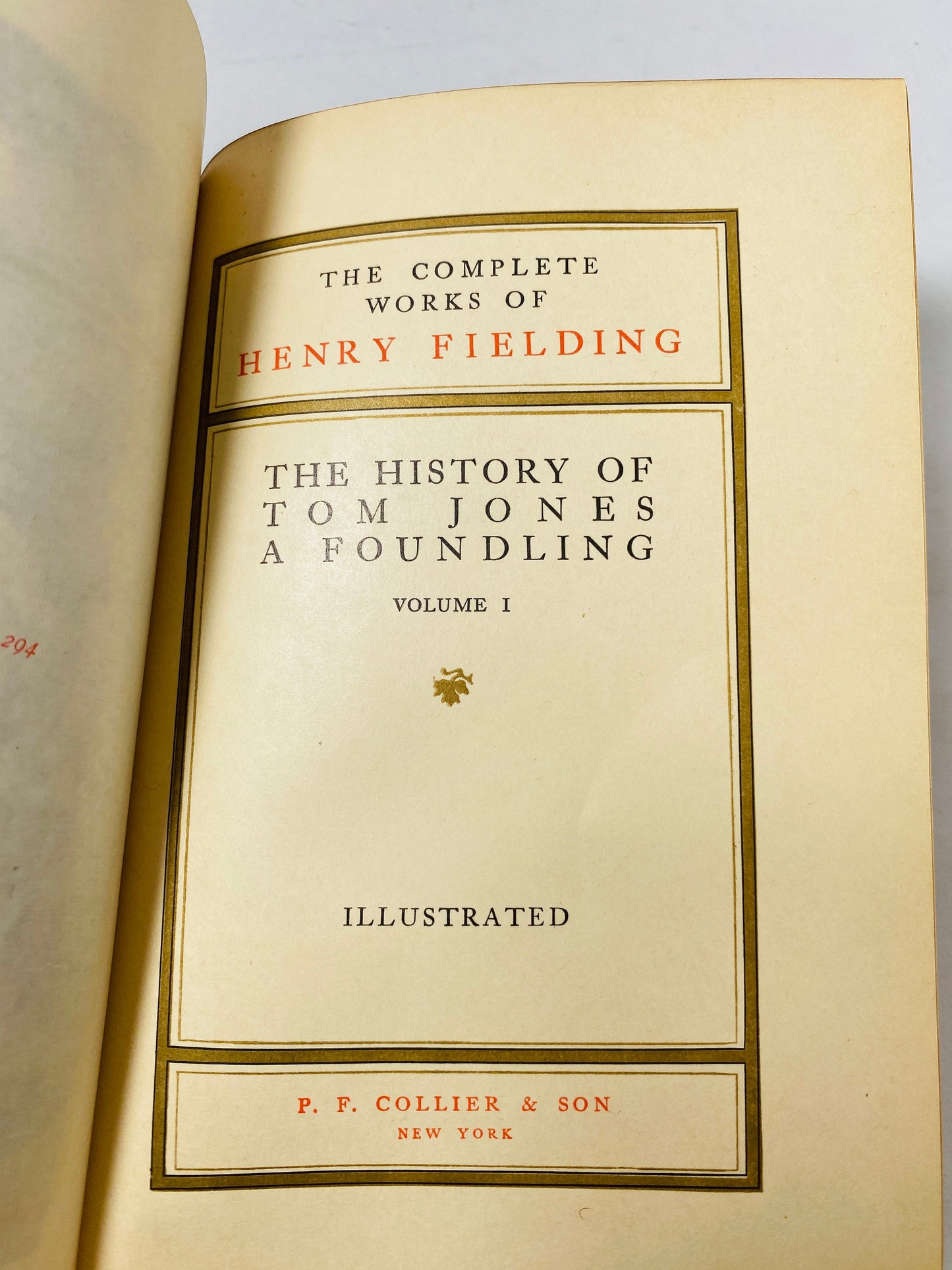 1903 History of Tom Jones Foundling by Henry Fielding Vintage marbled book Beautiful binding w/ gold trim Collier volume 1