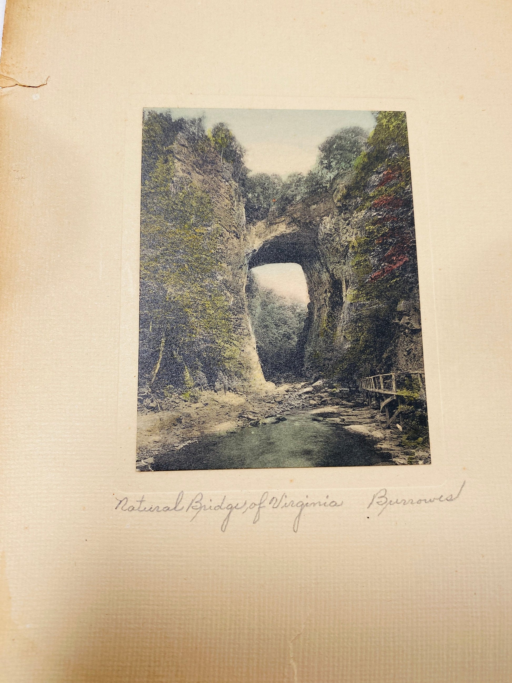 1910 Natural Bridge Virginia Hand tinted photograph original signed by Hal Burrowes vintage landscape art decor antique