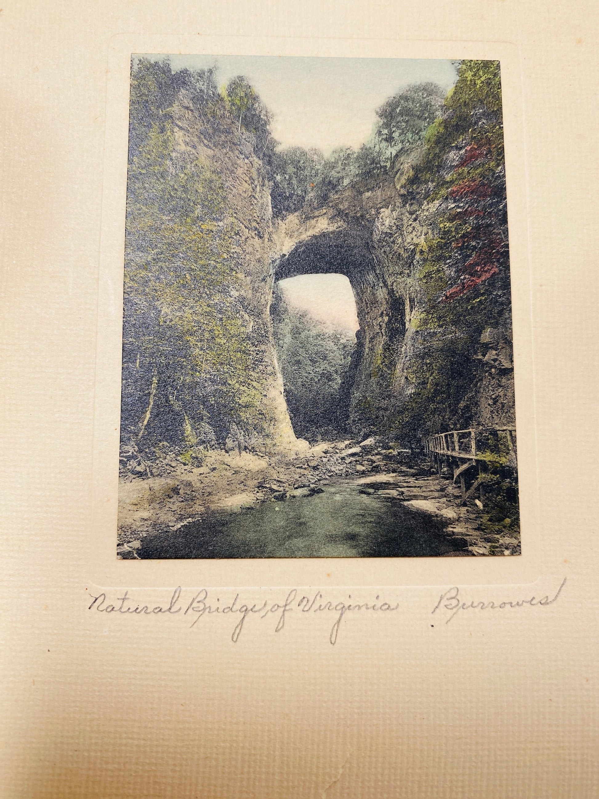 1910 Natural Bridge Virginia Hand tinted photograph original signed by Hal Burrowes vintage landscape art decor antique